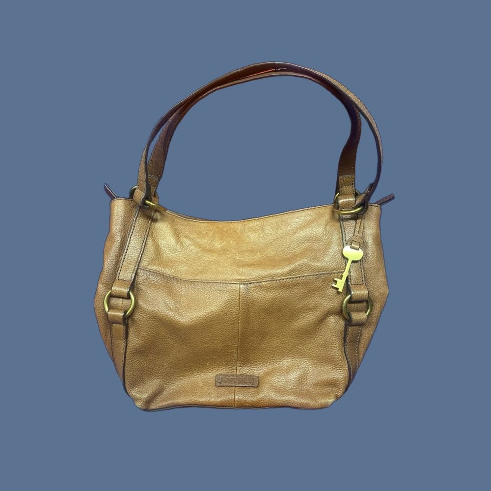 Fossil VINTAGE Fossil Leather Shoulder Bag Purse Brown Medium Brown Gold Leather Key Charm Womens Size ONE SIZE - 1 Thumbnail
