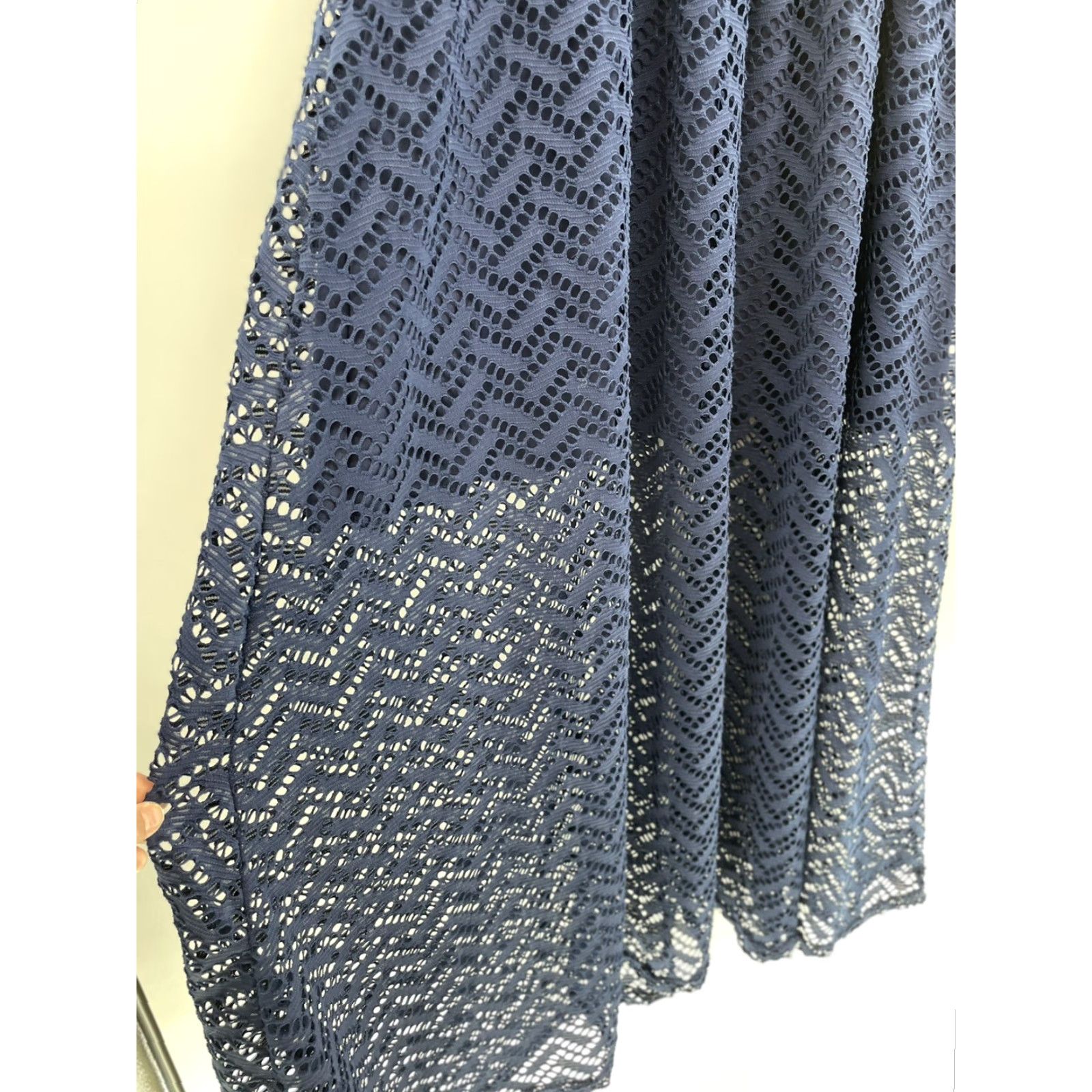 Vintage Liberty Love Women’s Navy Blue Lacy Maxi Dress XL Plus Size Sleeveless Lace Fit & Flare Long Casual Womens Size XL / US 12-14 / IT 48-50 - 3 Thumbnail