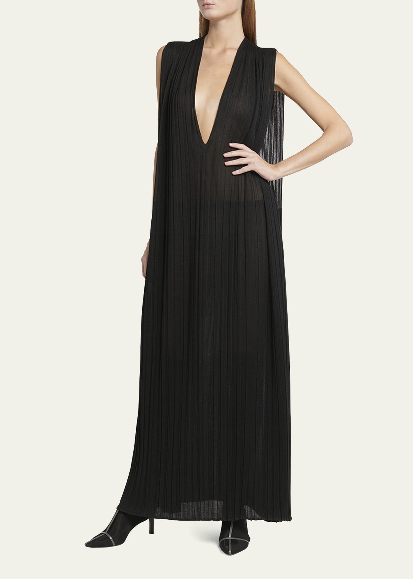 Jil Sander o1mt1gz0725 Pleated Sheer Maxi Dress in Black Size XL / US 12-14 / IT 48-50 - 2 Thumbnail