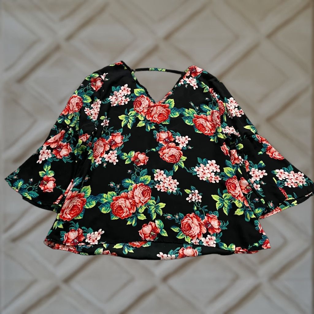 Bell Liberty Love Blouse Womens 2XL Multicolor Floral Long Bell Sleeve Casual Bohemian Colorful Flower Love Size XXL / US 16-18 / IT 52-54 - 1 Thumbnail