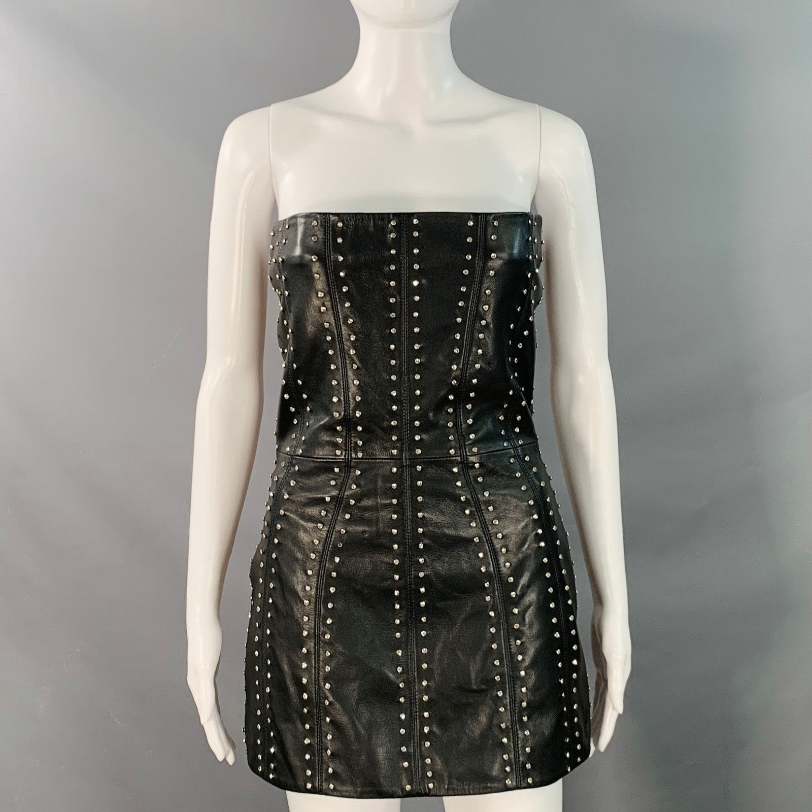 Retrofete S Black Silver Leather Strapless Crystal Studded Mini Dress Size S / US 4 / IT 40 - 1 Thumbnail