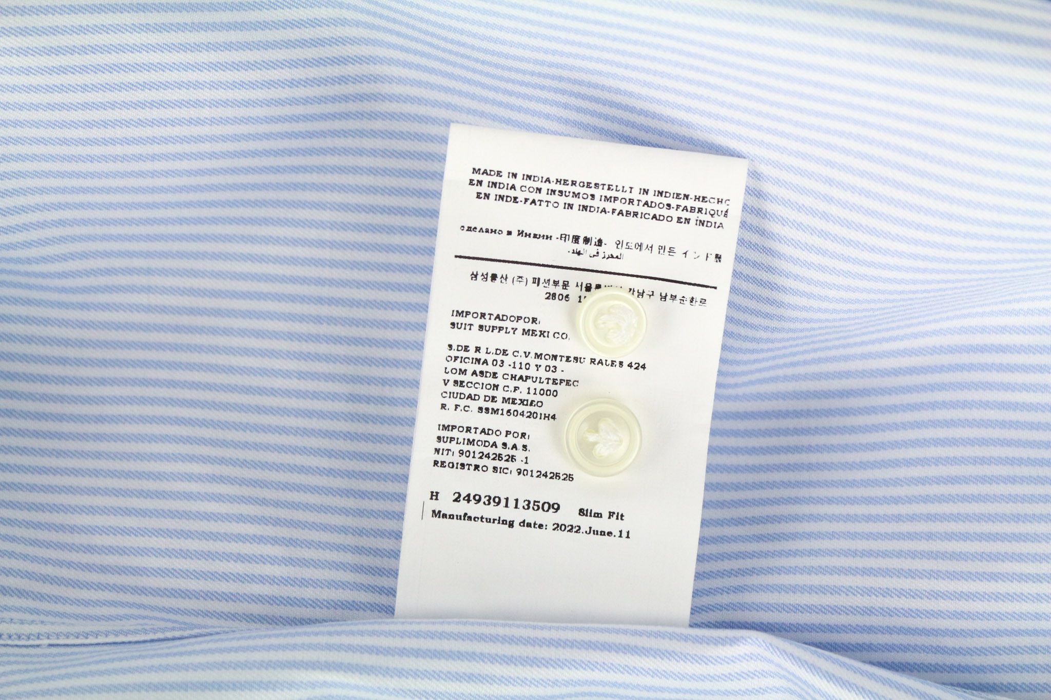 Suitsupply ~S Slim Blue Cotton Striped Cutaway 72842 Size US S / EU 44-46 / 1 - 7 Thumbnail