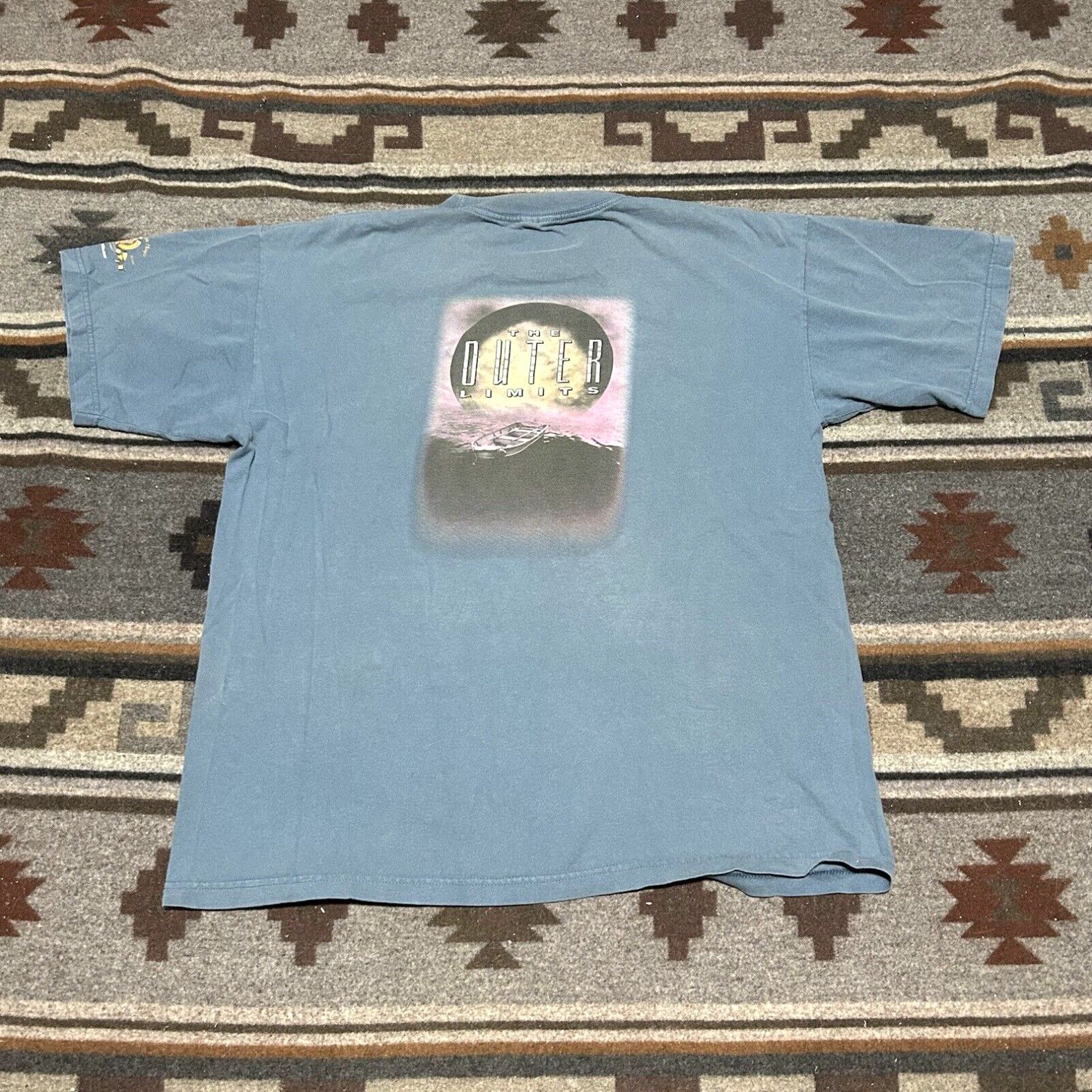 image of Vintage The Outer Limits 90's T-Shirt Size XL Sci-Fi Cult Tv Show Mgm Blue in White, Men's