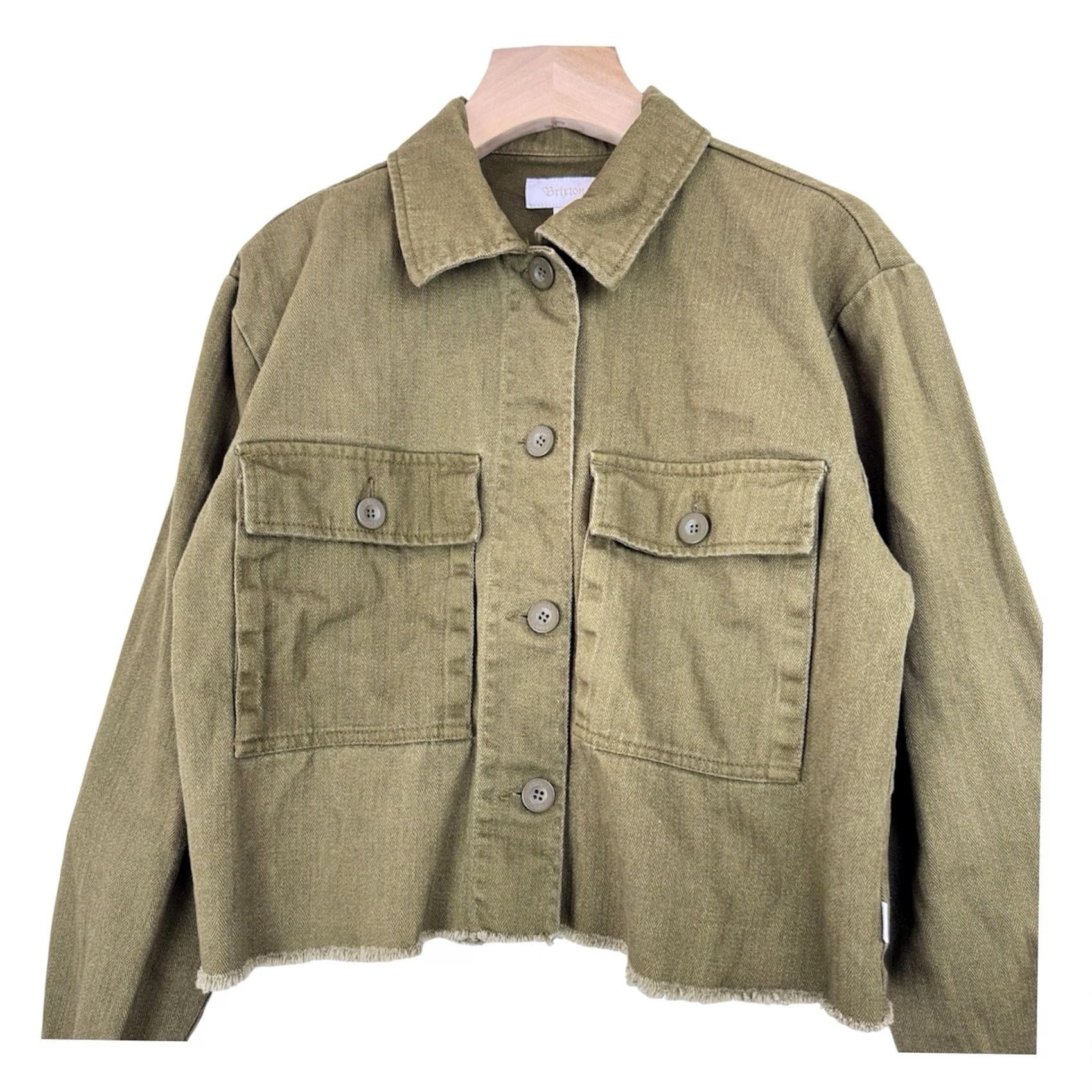 Brixton Brixton Jacket Denim Short L/S Cropped Olive Green Button Fridge? Size M / US 6-8 / IT 42-44 - 4 Thumbnail