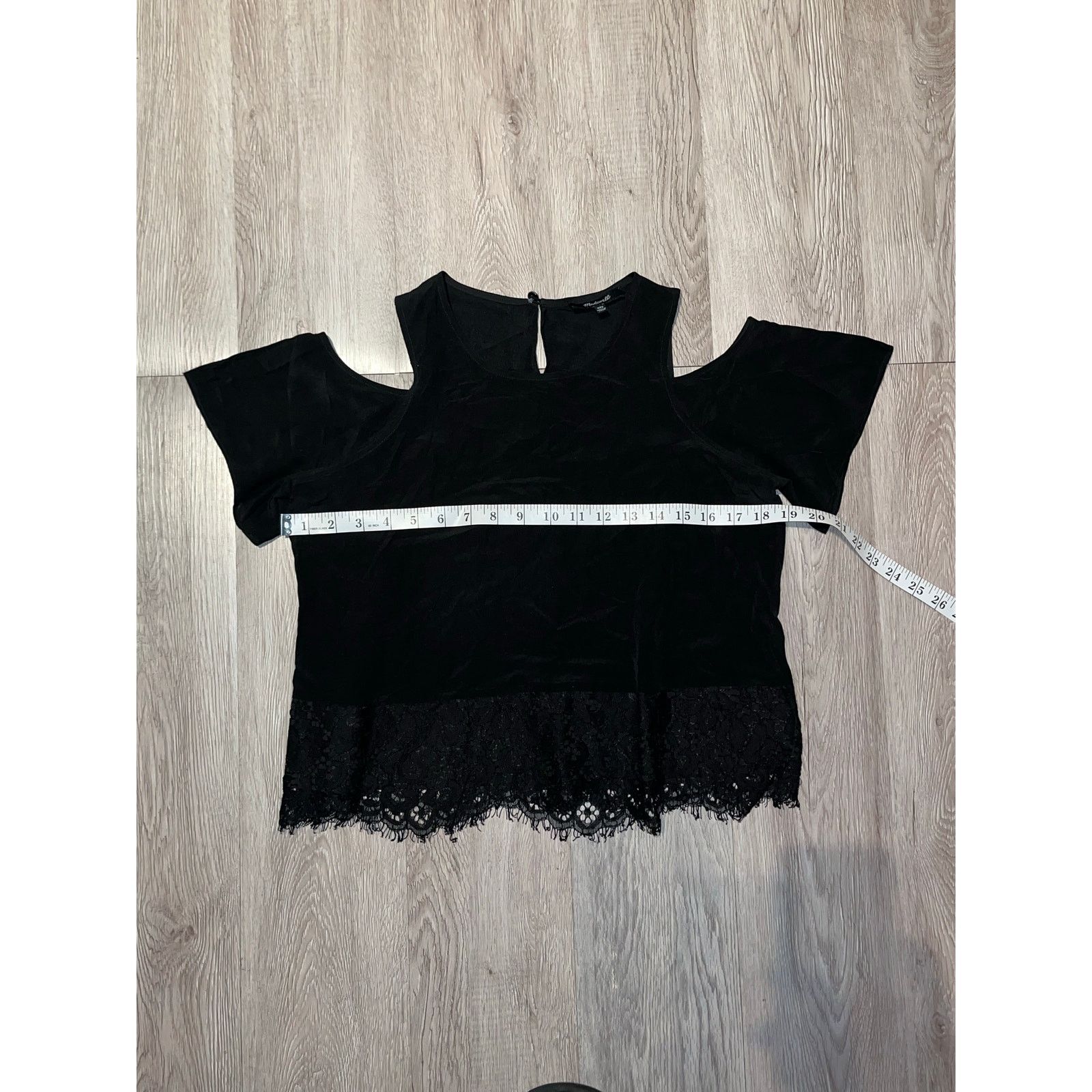Madewell Madewell- Lace-Edged Silk Cold-Shoulder Top / xxs / black Size XXS / US 00 / IT 34 - 5 Thumbnail