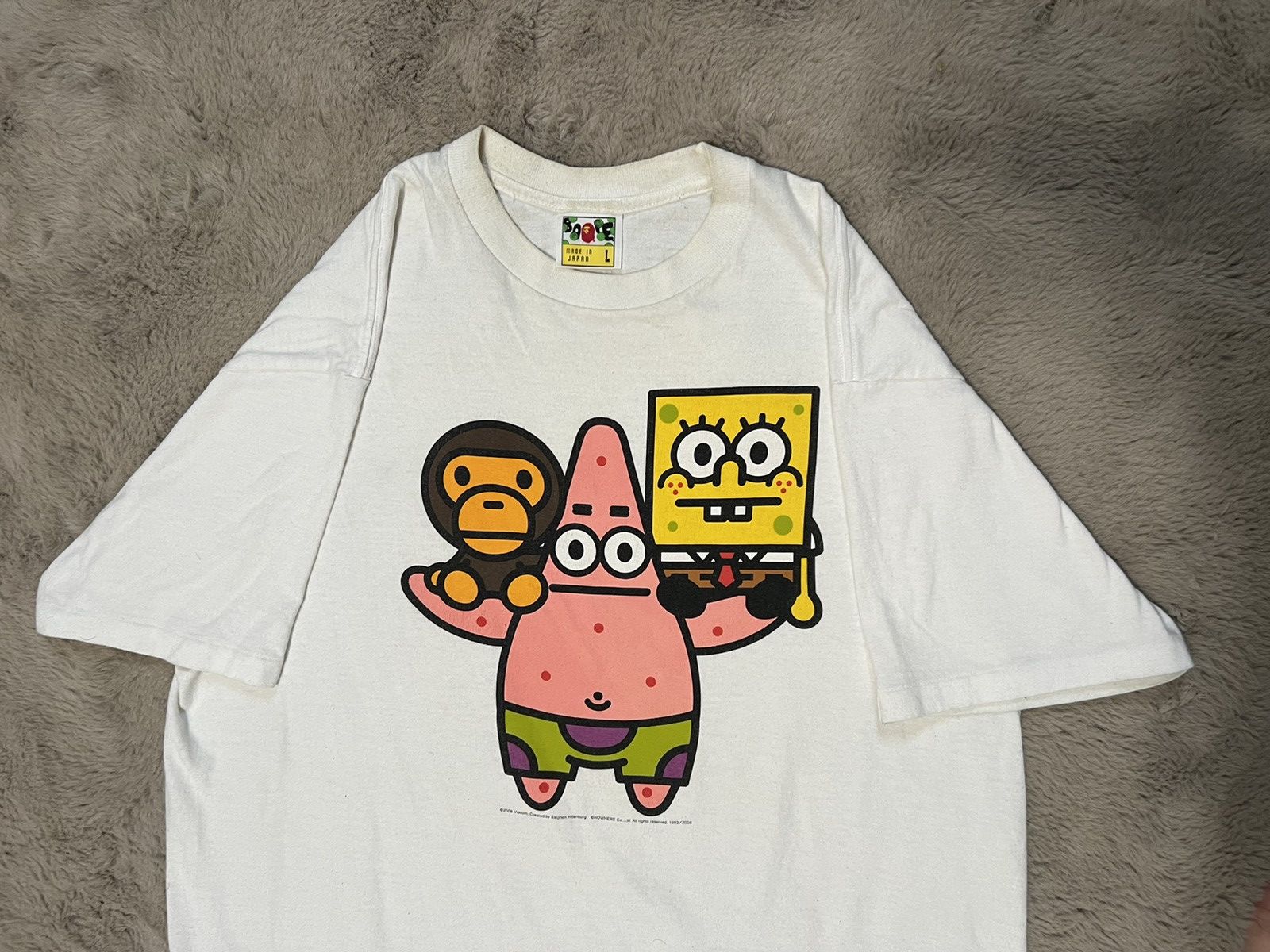 image of Bape X Spongebob Baby Milo Tee in White, Men's (Size Large)