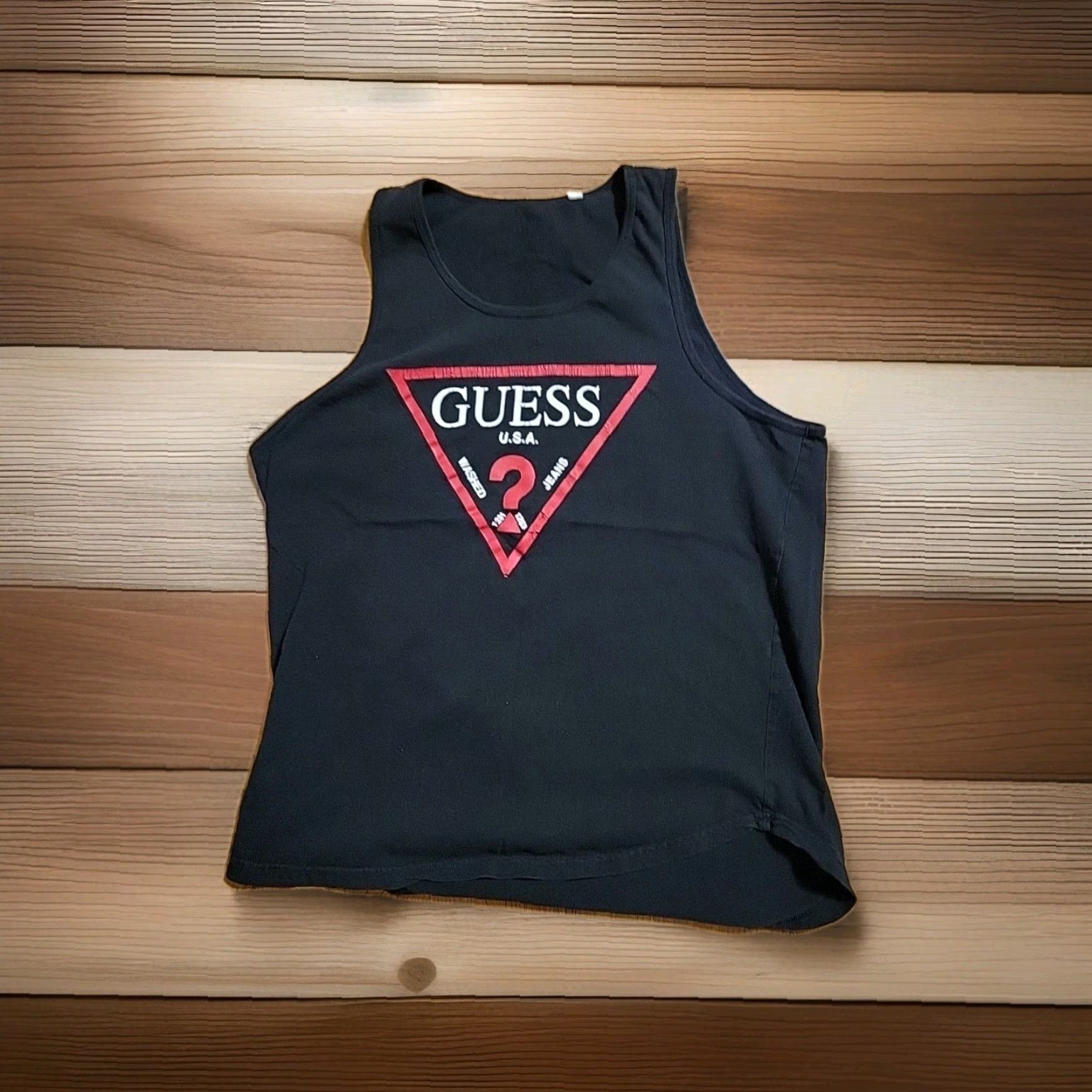 Vintage VINTAGE Guess Tank Top XL Unisex 90s Black Cotton Red Triangle Sportswear Beach Shirt Size US XL / EU 56 / 4 - 2 Thumbnail