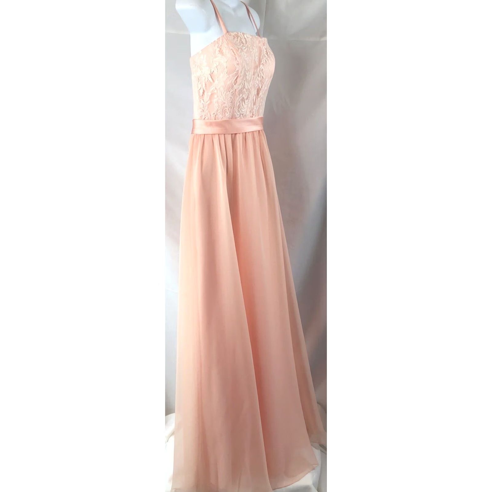 Vintage VINTAGE Halter Chiffon Dress Gown 12 Peach Lace Flowy Strappy Fairy Wedding Formal Prom Size XL / US 12-14 / IT 48-50 - 3 Thumbnail
