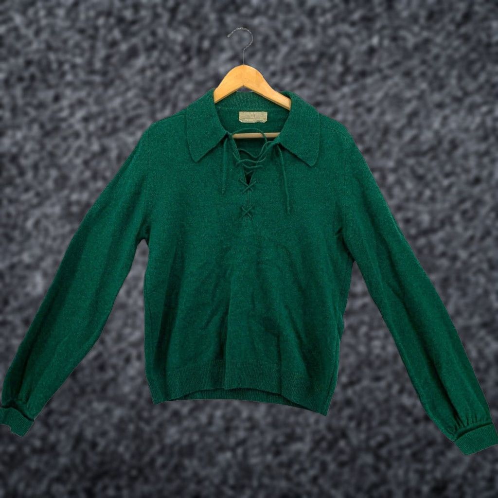 Vintage VINTAGE Bernhard Altmann Sweater Women Size 42 Green Wool Long Sleeve Collared Pullover Lace Collar, Solid Pattern, Regular, Womens Size M / US 6-8 / IT 42-44 - 1 Thumbnail