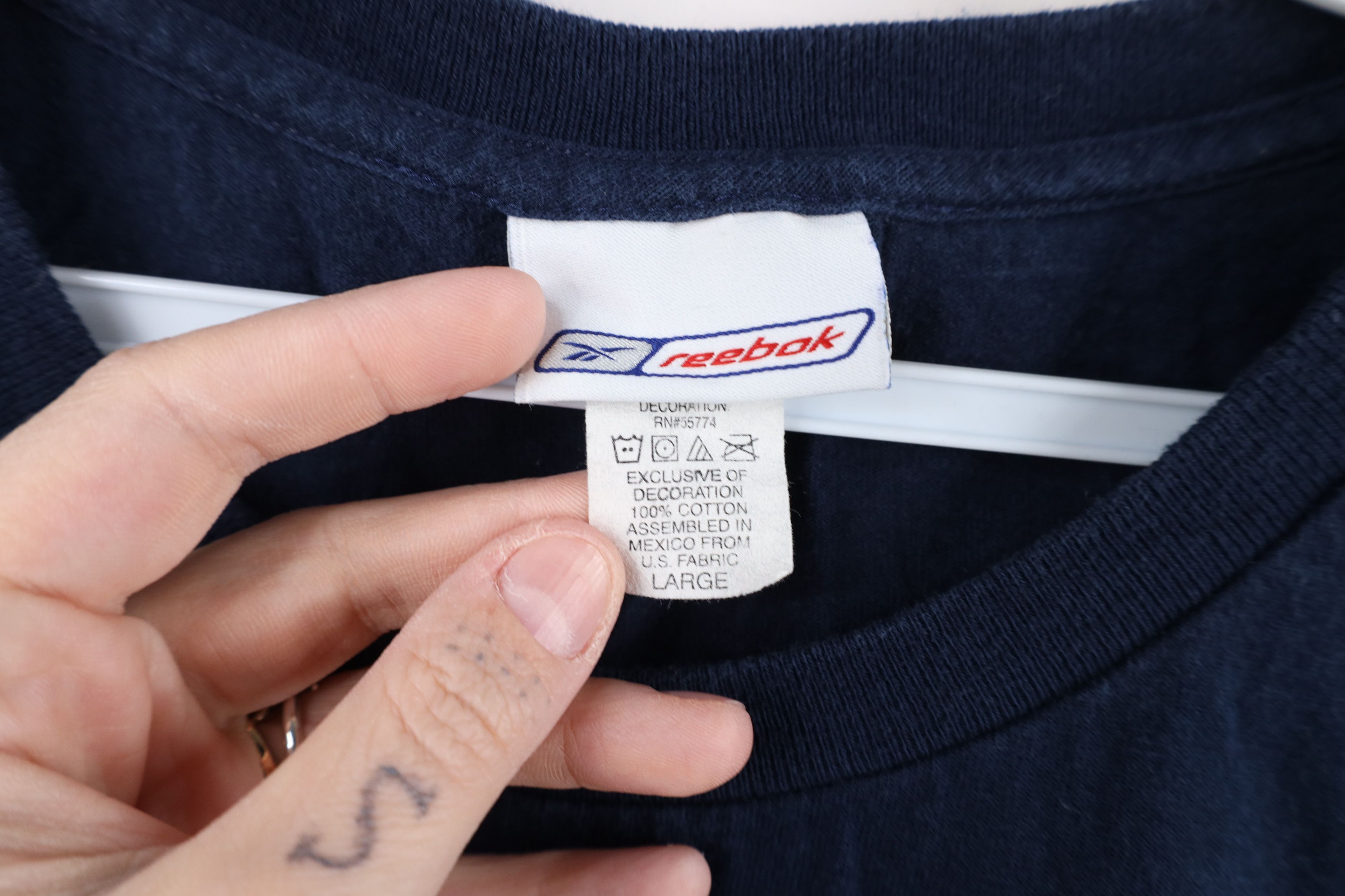 Reebok × Vintage Vintage 90s Reebok Spell Sports Short Sleeve T-Shirt Blue Size L / US 10 / IT 46 - 9 Thumbnail