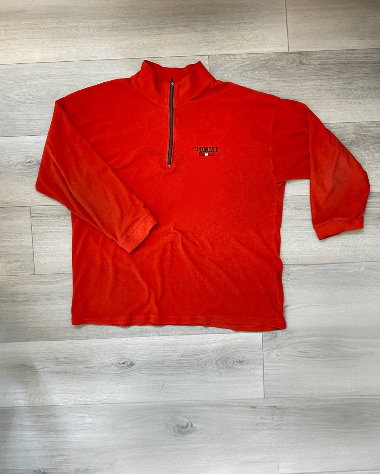 Tommy Hilfiger Vintage 90s Tommy Hilfiger Orange Fleece Cozy Zip Up Sweater Size US L / EU 52-54 / 3 - 1 Thumbnail