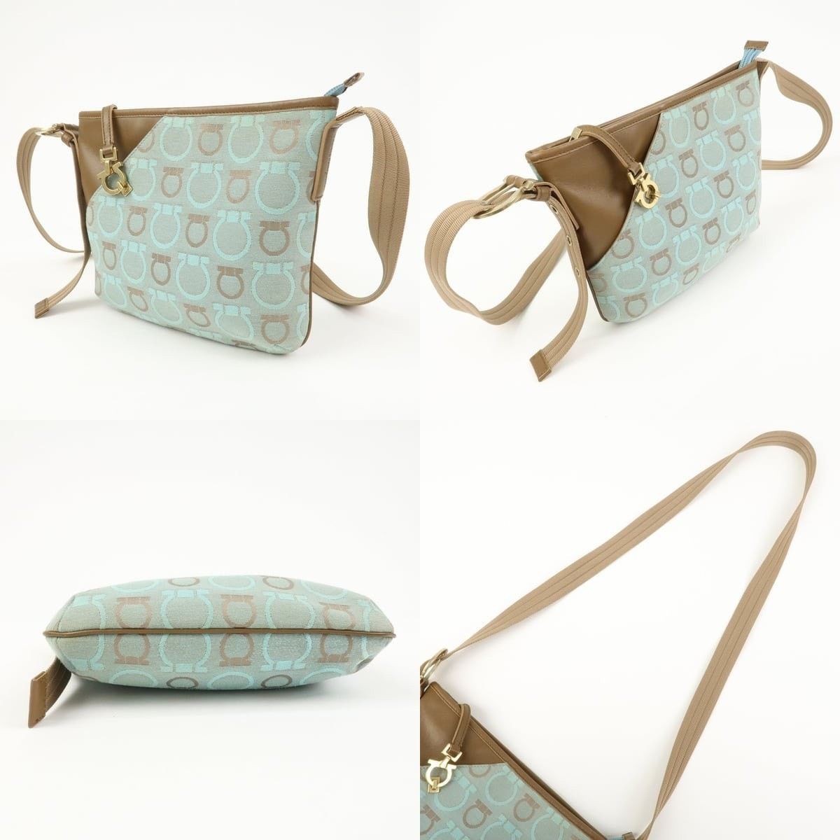 Salvatore Ferragamo Ferragamo Gancini Canvas & Leather Shoulder Bag Light Blue Size ONE SIZE - 3 Thumbnail