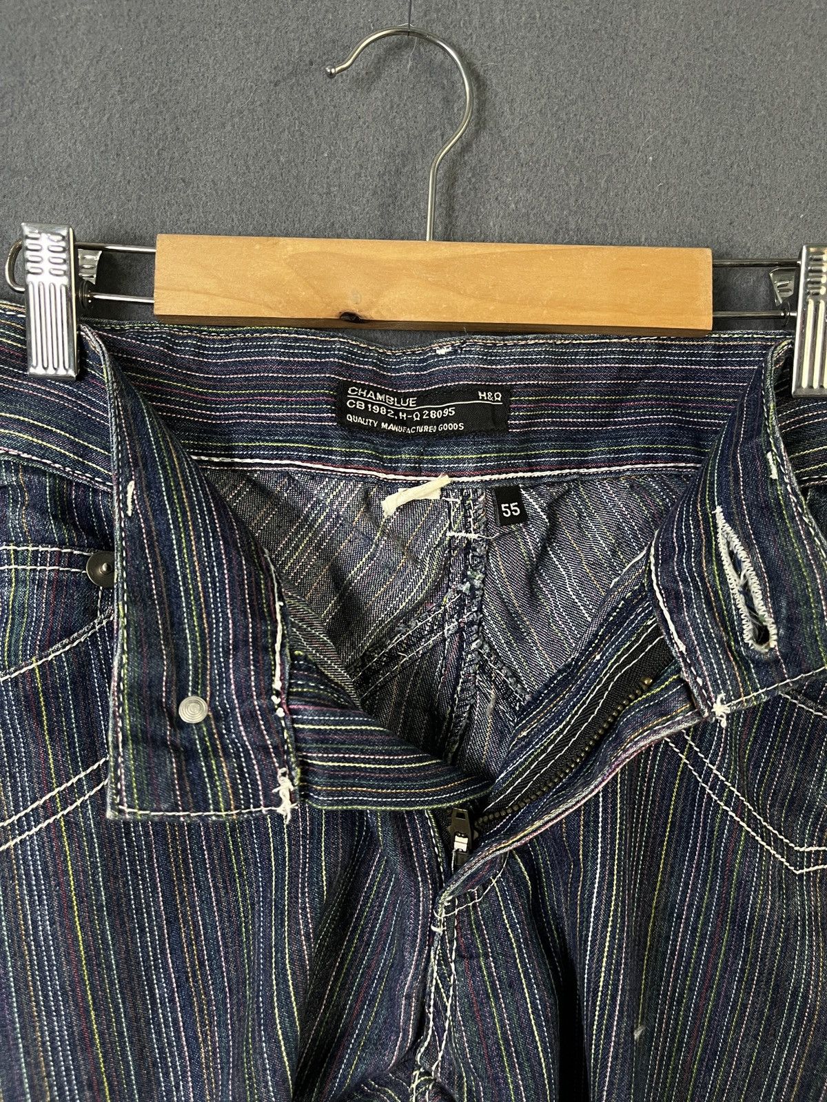 Japanese Brand × Vintage Chamblue Stripes Hickory Denim Jeans Size 29" - 8 Thumbnail