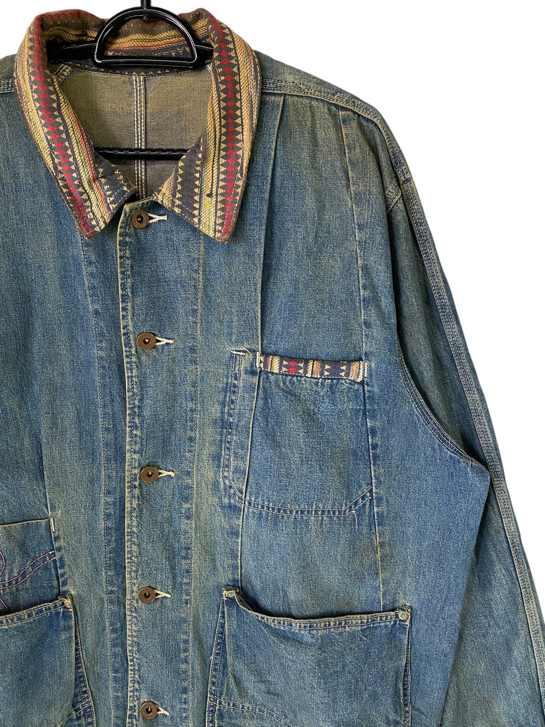 Other 1980s Unbranded aztec trim denim chore jacket Size US L / EU 52-54 / 3 - 4 Thumbnail