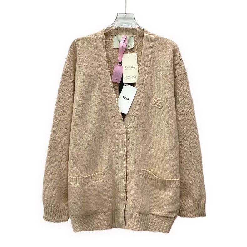 Fendi FENDI Beige Logo Embossed Wool V-Neck Single Breasted Long Size XS / US 0-2 / IT 36-38 - 1 Thumbnail