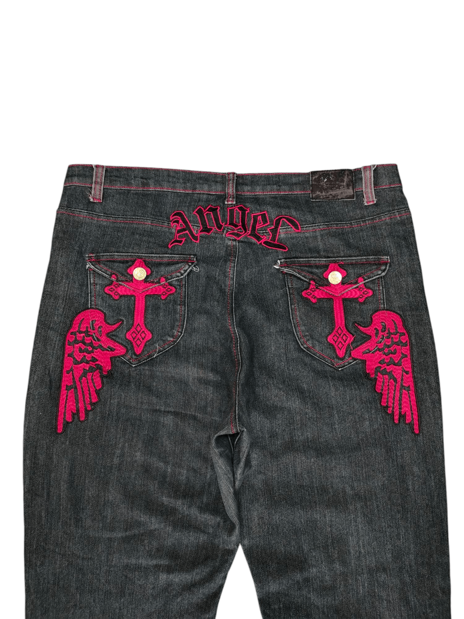 Artful Dodger Vintage Y2k Angel Wing Cross Embroidered Denim Jeans Size US 40 / EU 56 - 2 Thumbnail