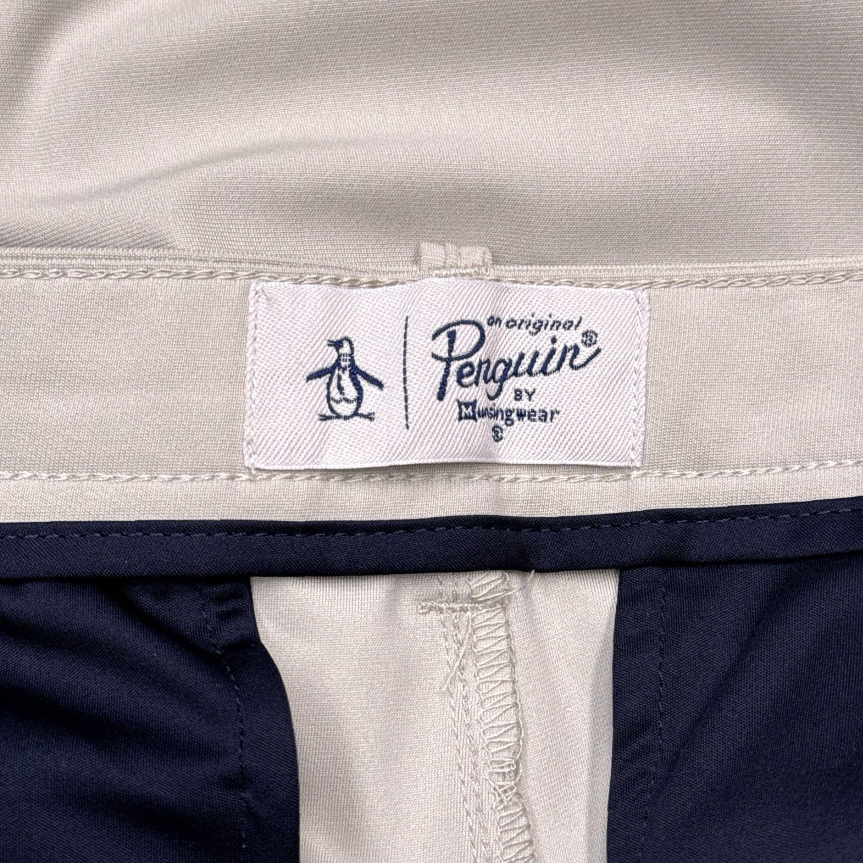 Vintage Penguin Mens Slim Pants 33x32 Beige Mid Rise Stretch Chino Straight Pocket Button Zip Business Casual Workwear New Size US 33 - 5 Thumbnail