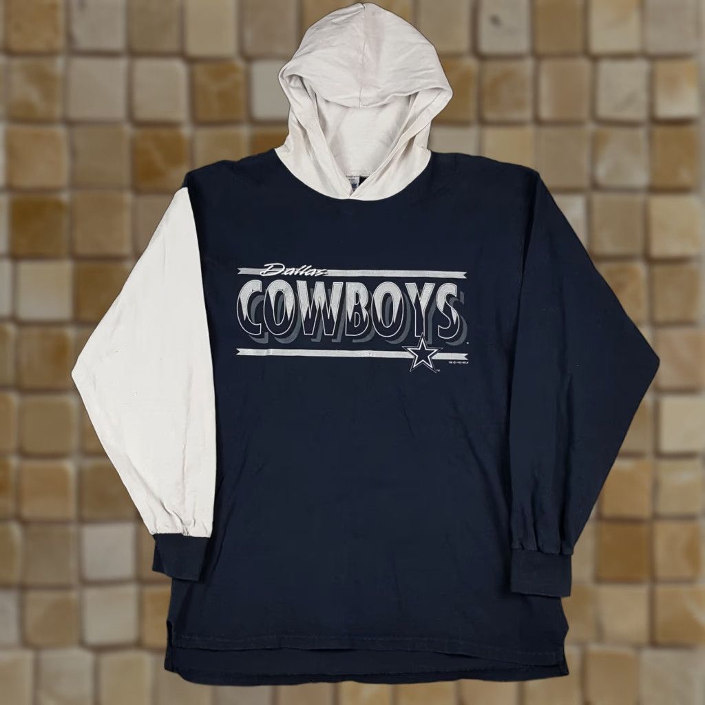 NFL VINTAGE Dallas Cowboys NFL Hooded T-Shirt Shirt Long Sleeve Men Medium Blue Embroidered Logo 90s 00s Football Sports Mens Size US M / EU 48-50 / 2 - 1 Thumbnail