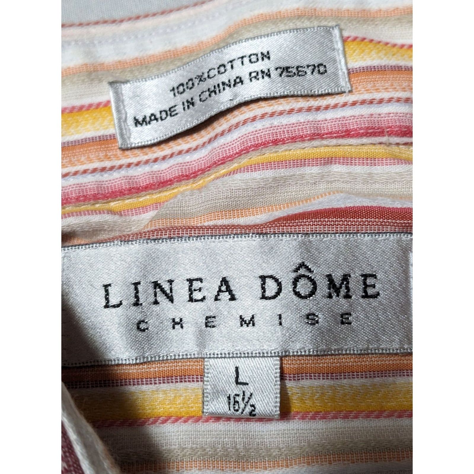 Vintage LINEA DOME CHEMISE Men Large 16 1/2 Red Orange Striped 100% Cotton Button-Up Shirt Size US L / EU 52-54 / 3 - 5 Thumbnail