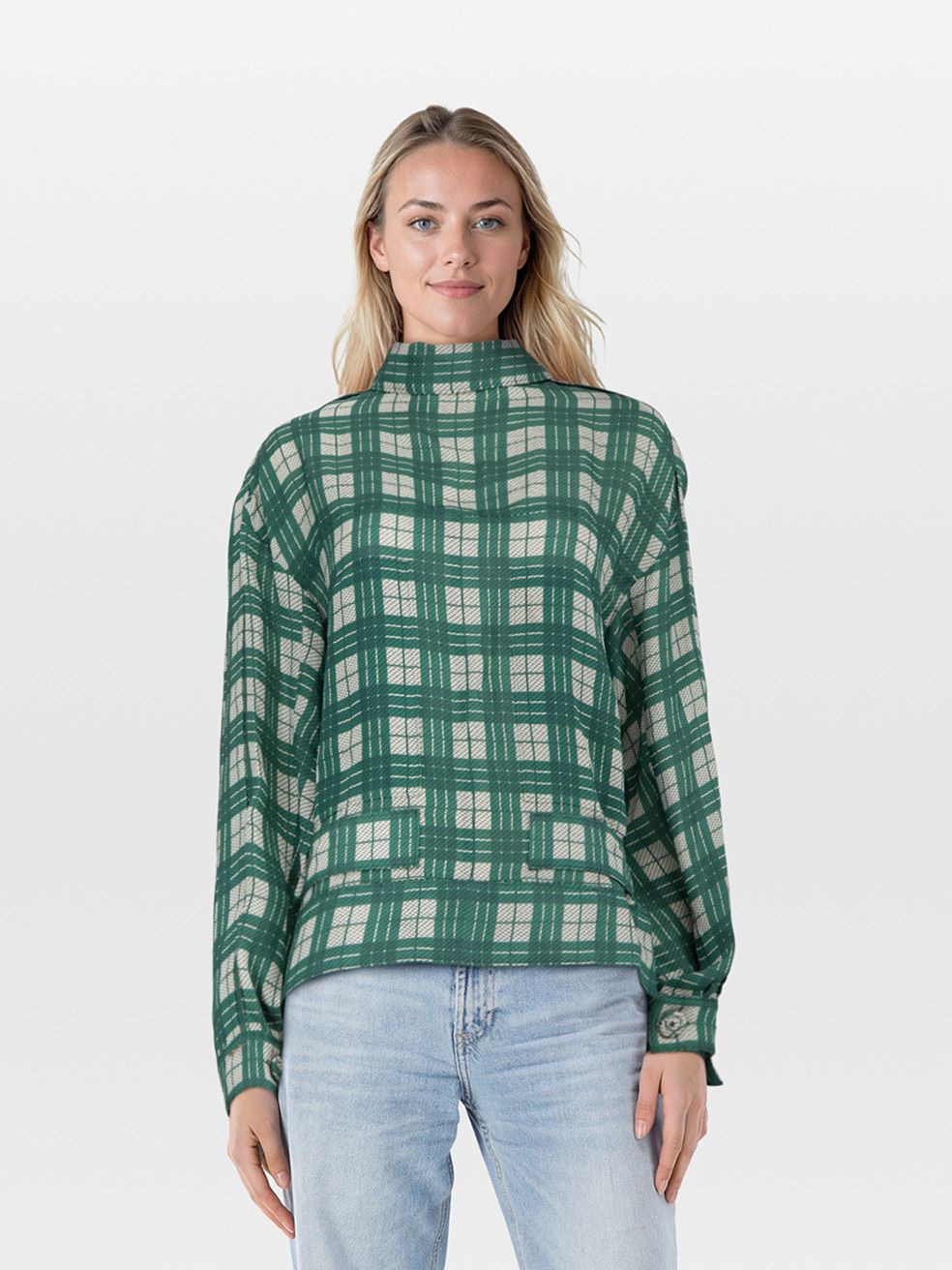 Joseph Green Chequered Long Sleeve Blouse Size XS / US 0-2 / IT 36-38 - 1 Thumbnail
