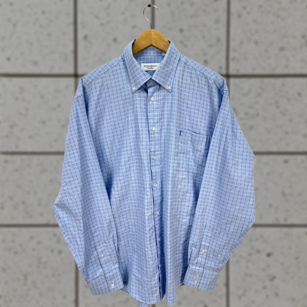 Yves Saint Laurent Yves Saint Laurent Shirt Men Long Sleeve Button-Up Size L Blue Vtg Size US L / EU 52-54 / 3 - 1 Thumbnail