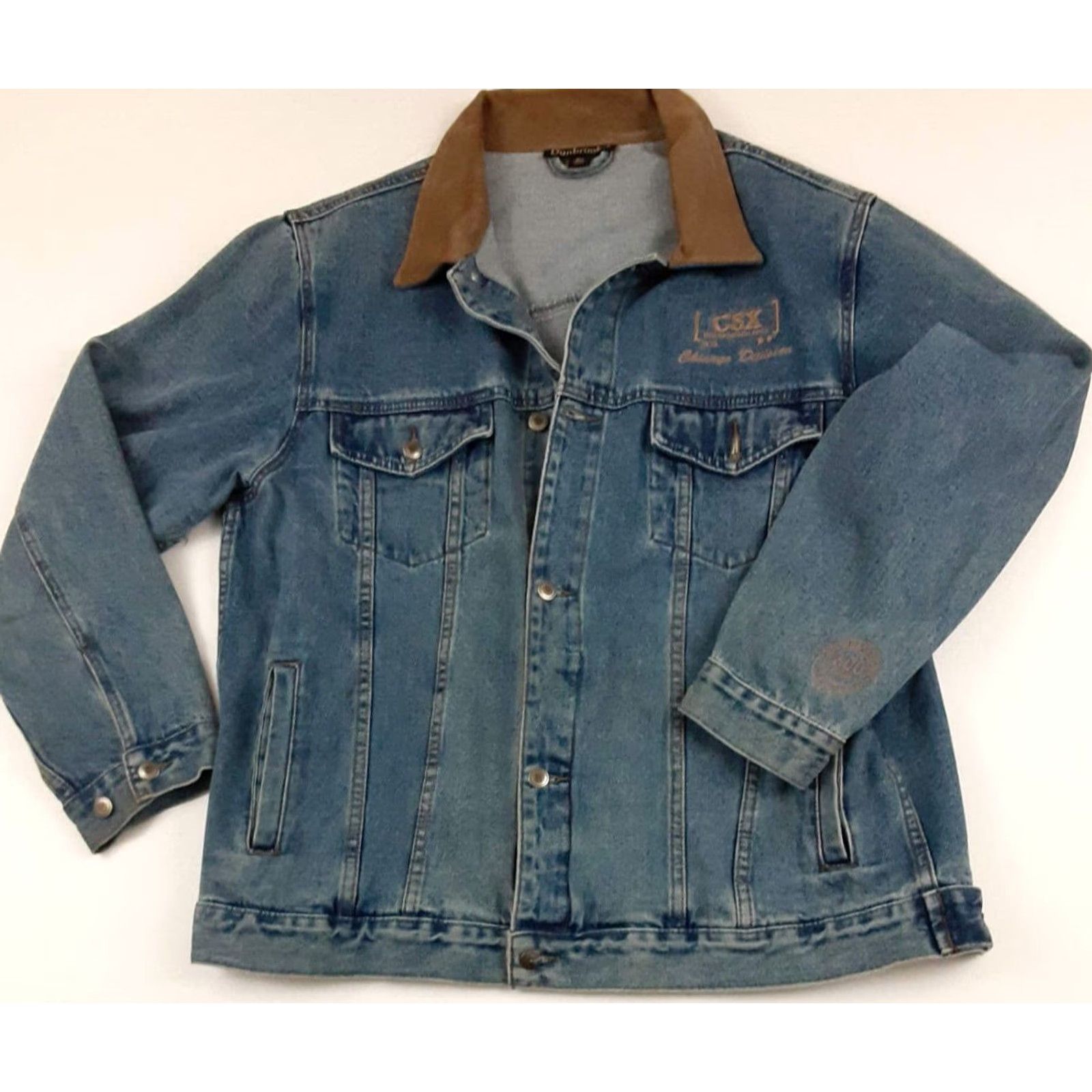Dunbrooke VINTAGE Dunbrooke Rail 600 Days Injury Free Blue Jeans Jacket XL Blue Denim Bomber Jacket Mens Leather Suede Collar, All Seasons, Chicago Division Size US 36 / EU 52 - 3 Thumbnail