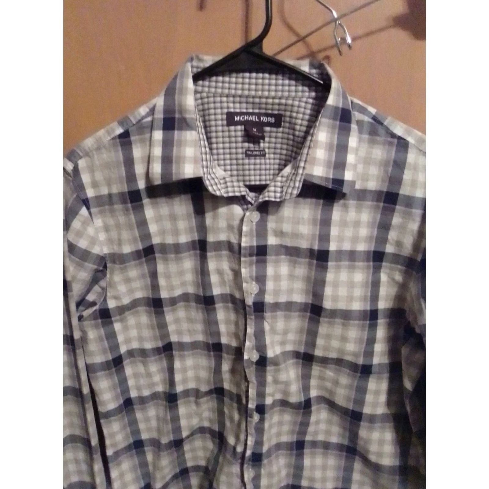 Michael Kors Michael Kors Medium Tailor Fit Long Sleeve Button-Up Cotton Shirt Mens M Brown/White Size US M / EU 48-50 / 2 - 3 Thumbnail