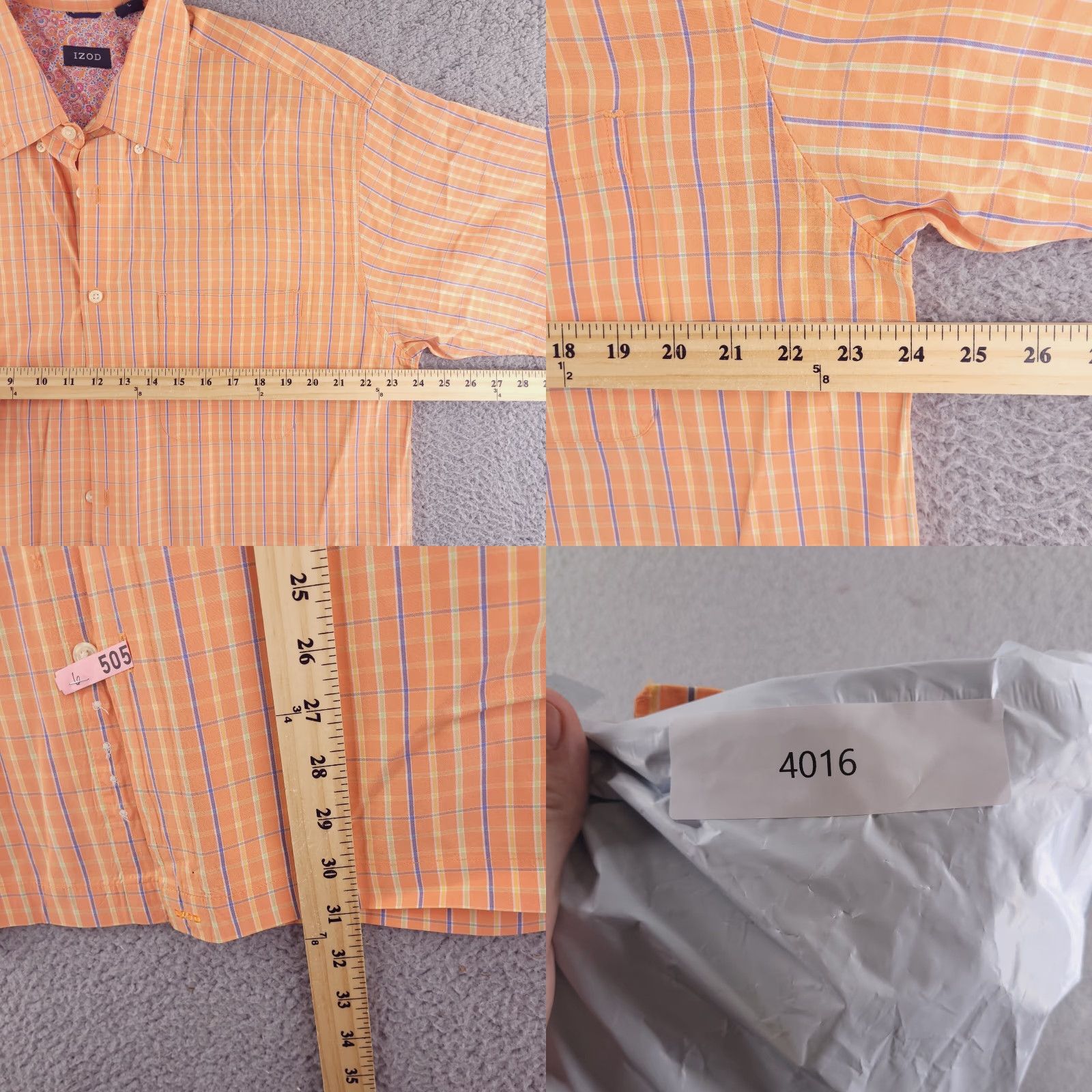 Izod Izod Shirt Mens XL Short Sleeve Button-Up Orange Check Size US XL / EU 56 / 4 - 8 Thumbnail