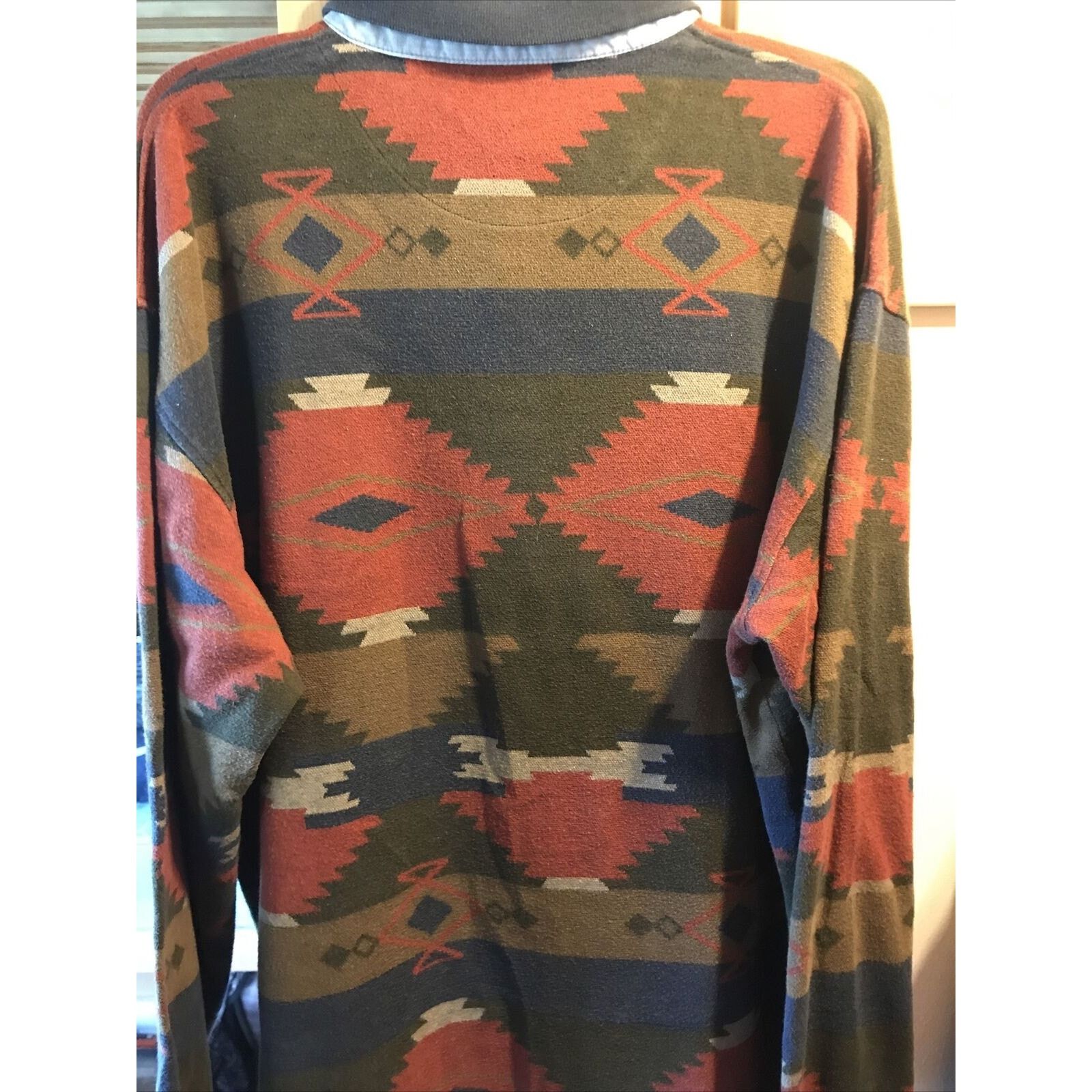 Other Skyr Vintage Mens XL Aztec Tribal Print LS Cotton Polo Shirt Size US XL / EU 56 / 4 - 11 Thumbnail