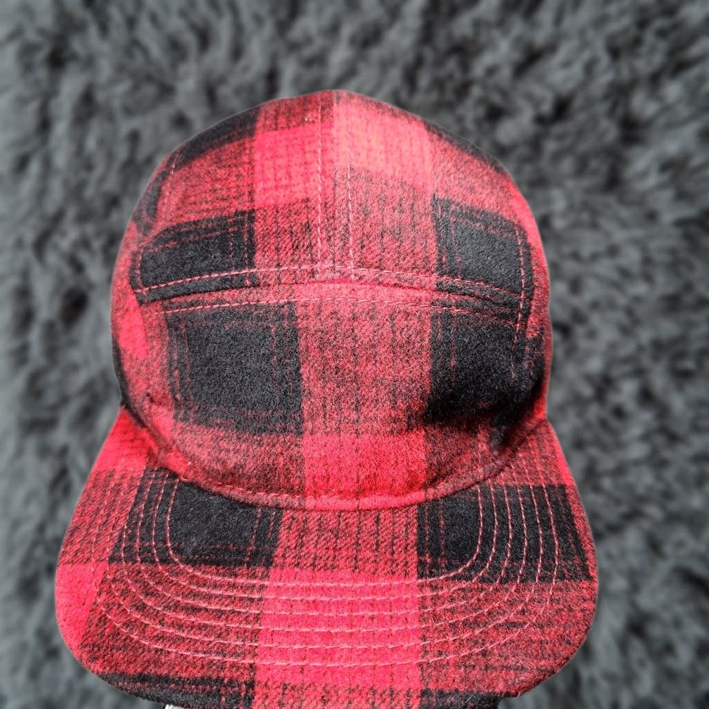 Vintage Urban Pipeline Hat 5 Panel Mens Red Black Buffalo Plaid Wool Blend Adjustable Lined OSFA Cap Size ONE SIZE - 1 Thumbnail