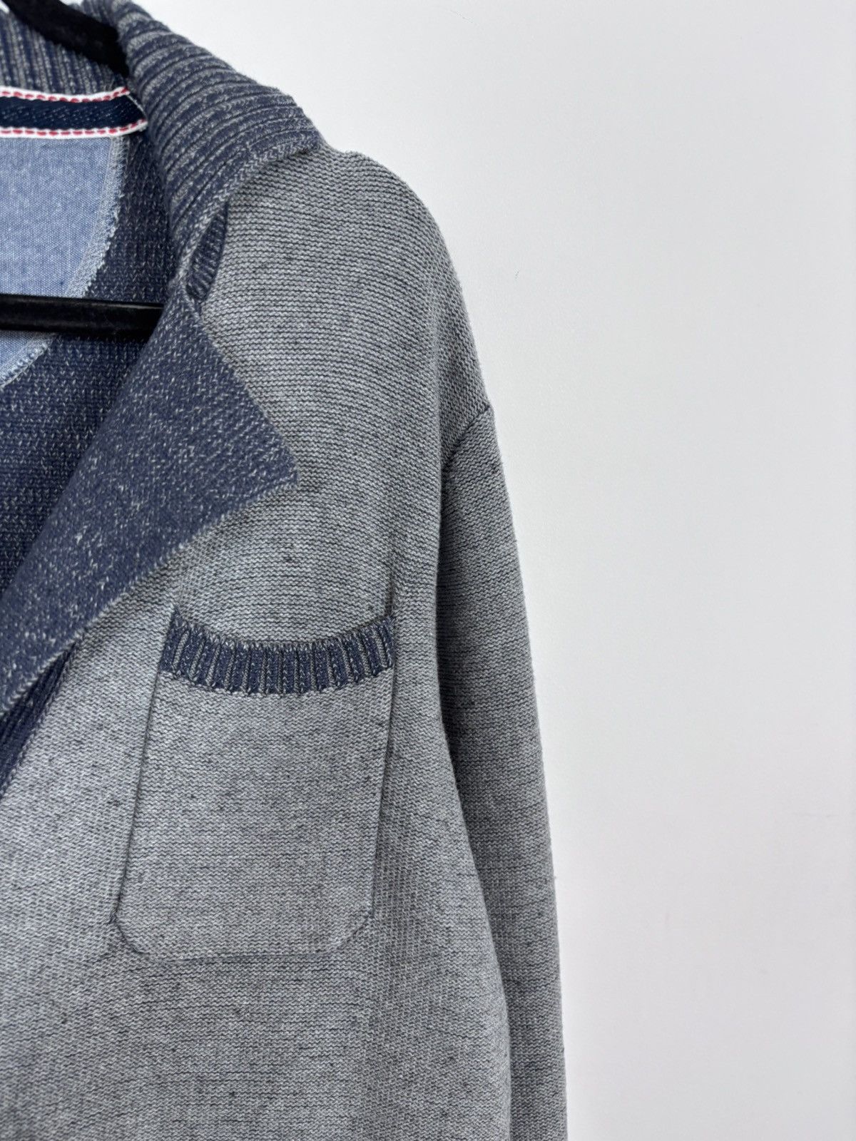 Carlo Colucci Carlo Colucci Men’s Grey/Navy Pocket Cotton Cardigan Sweater Size US L / EU 52-54 / 3 - 5 Thumbnail