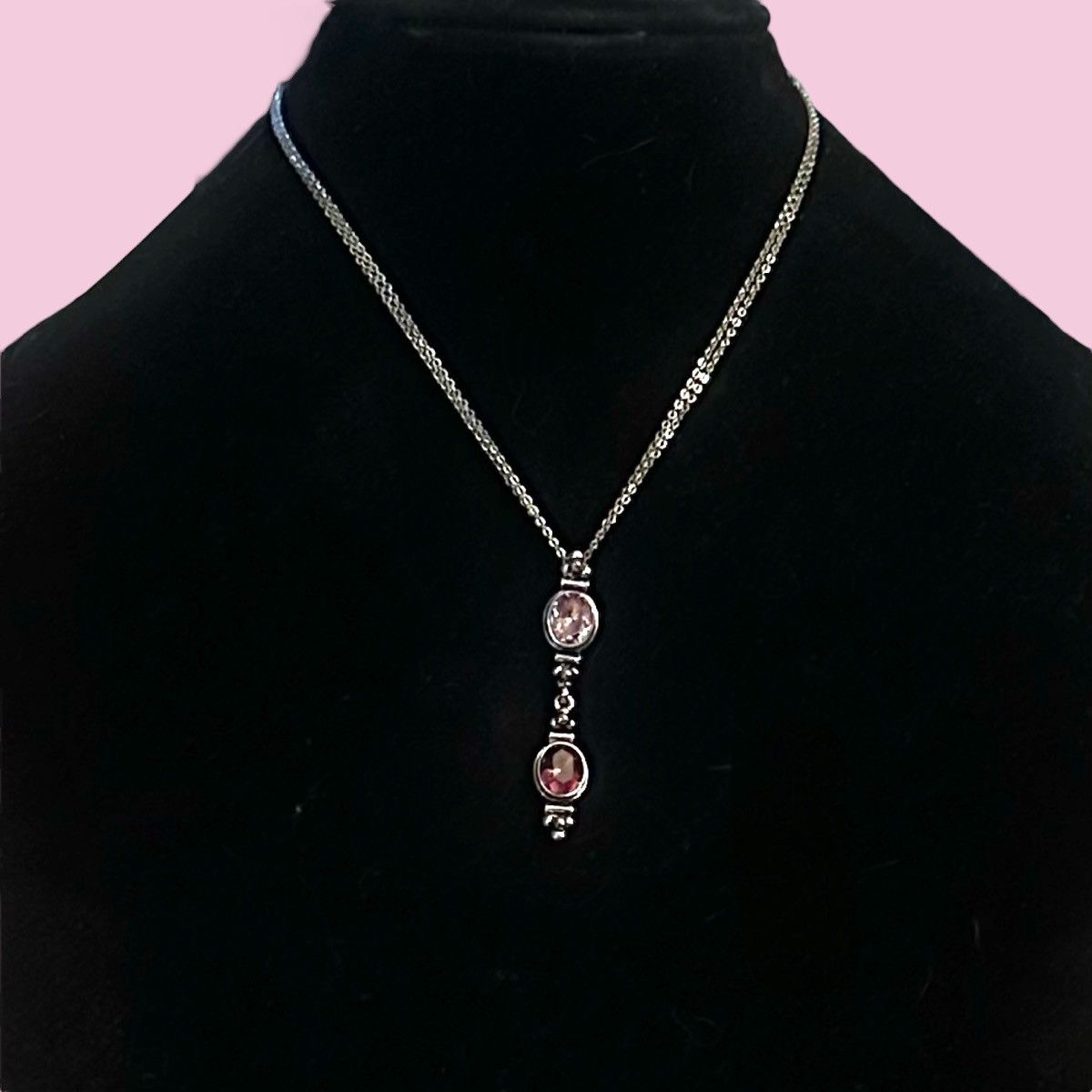 Other Silver tone pink and purple gemstone drop pendant necklace Size ONE SIZE - 1 Thumbnail