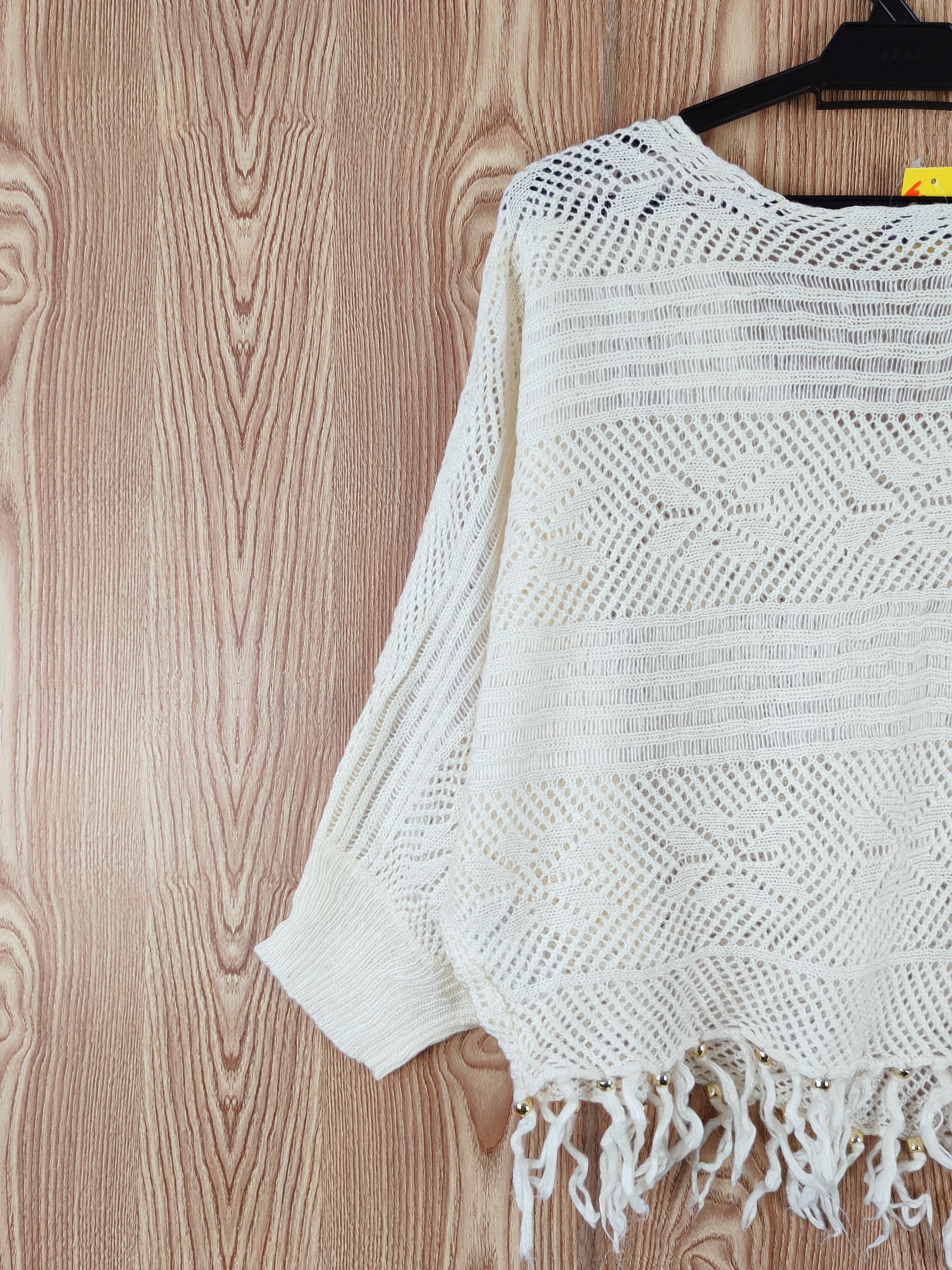 Aran Isles Knitwear × Japanese Brand × Vintage Cecil McBee Cream Mesh Net Knitwear Crop Tops #W560 Size M / US 6-8 / IT 42-44 - 10 Thumbnail
