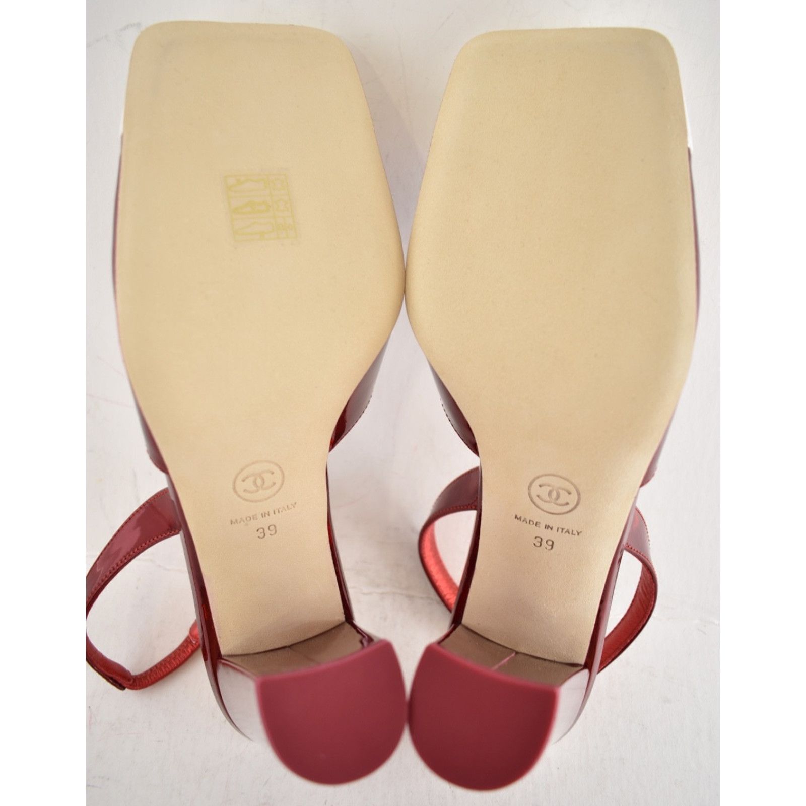 Chanel Chanel Red White Square Toe Sling CC Slingback Block Heel 39 Size US 9 / IT 39 - 19 Thumbnail
