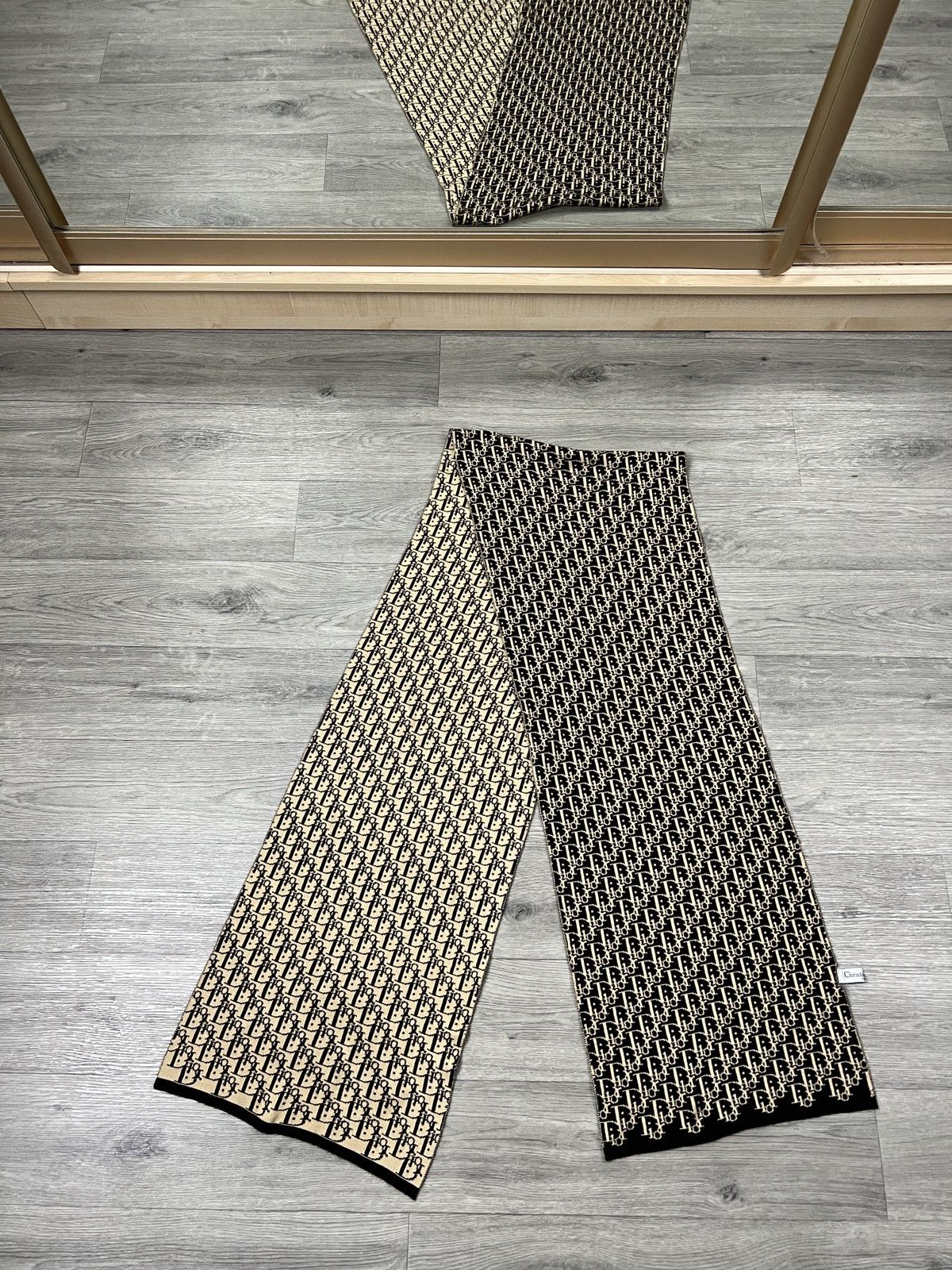 Dior Christian Dior Vintage Oblique Monogram Scarf Black Beige Size ONE SIZE - 10 Thumbnail