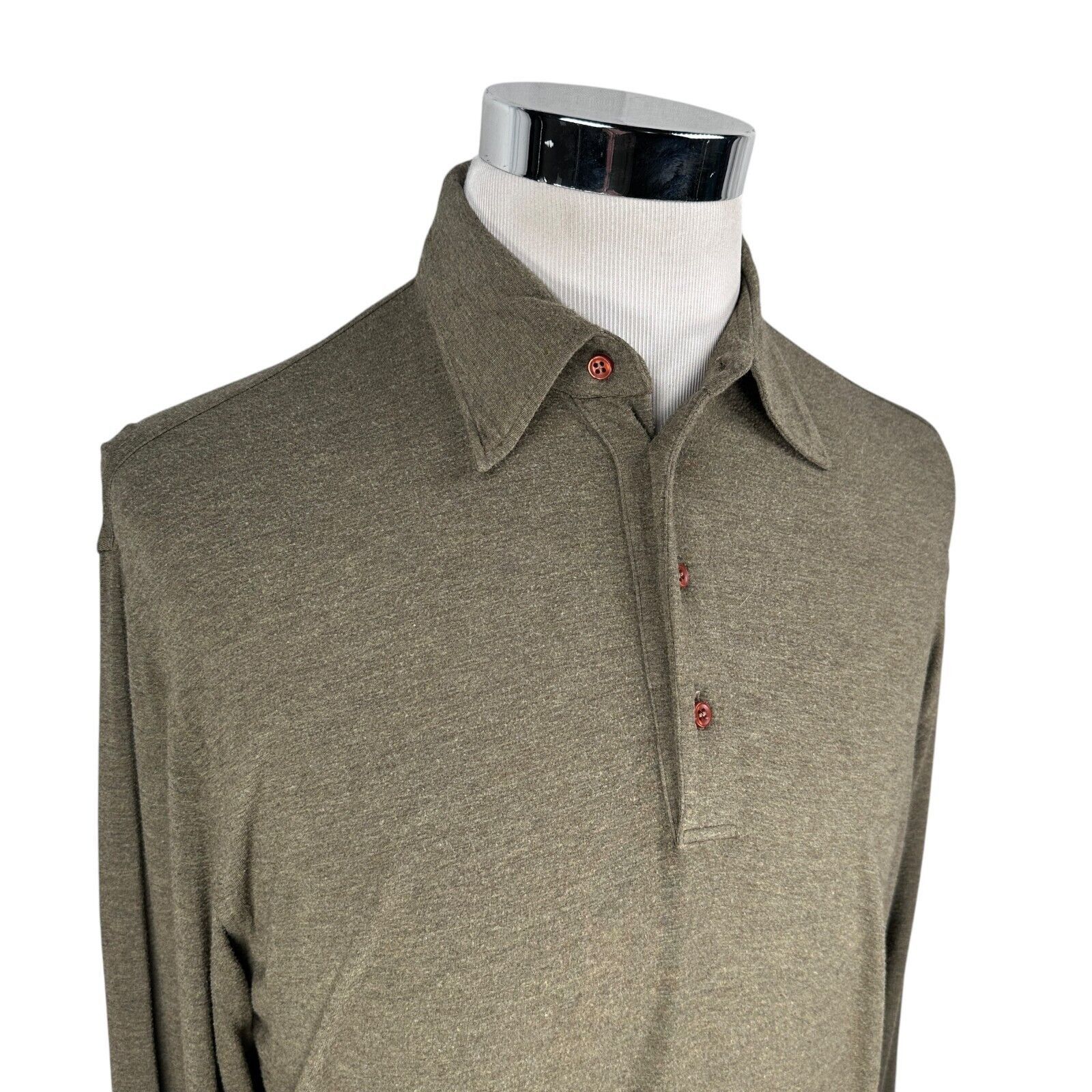Canali Canali Polo Shirt Men's 52 Olive Green Brown Viscose Blend Size US L / EU 52-54 / 3 - 2 Thumbnail