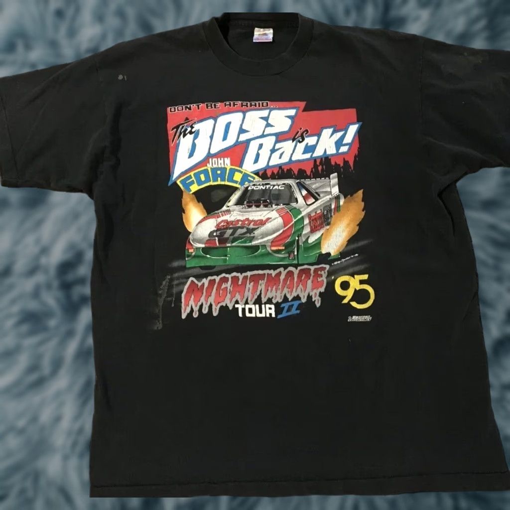 Fruit Of The Loom Vtg 90s John Force Boss Is Back Shirt XL Black USA NASCAR Grunge Distress Short Sleeve Men T-Shirt Size US XL / EU 56 / 4 - 1 Thumbnail