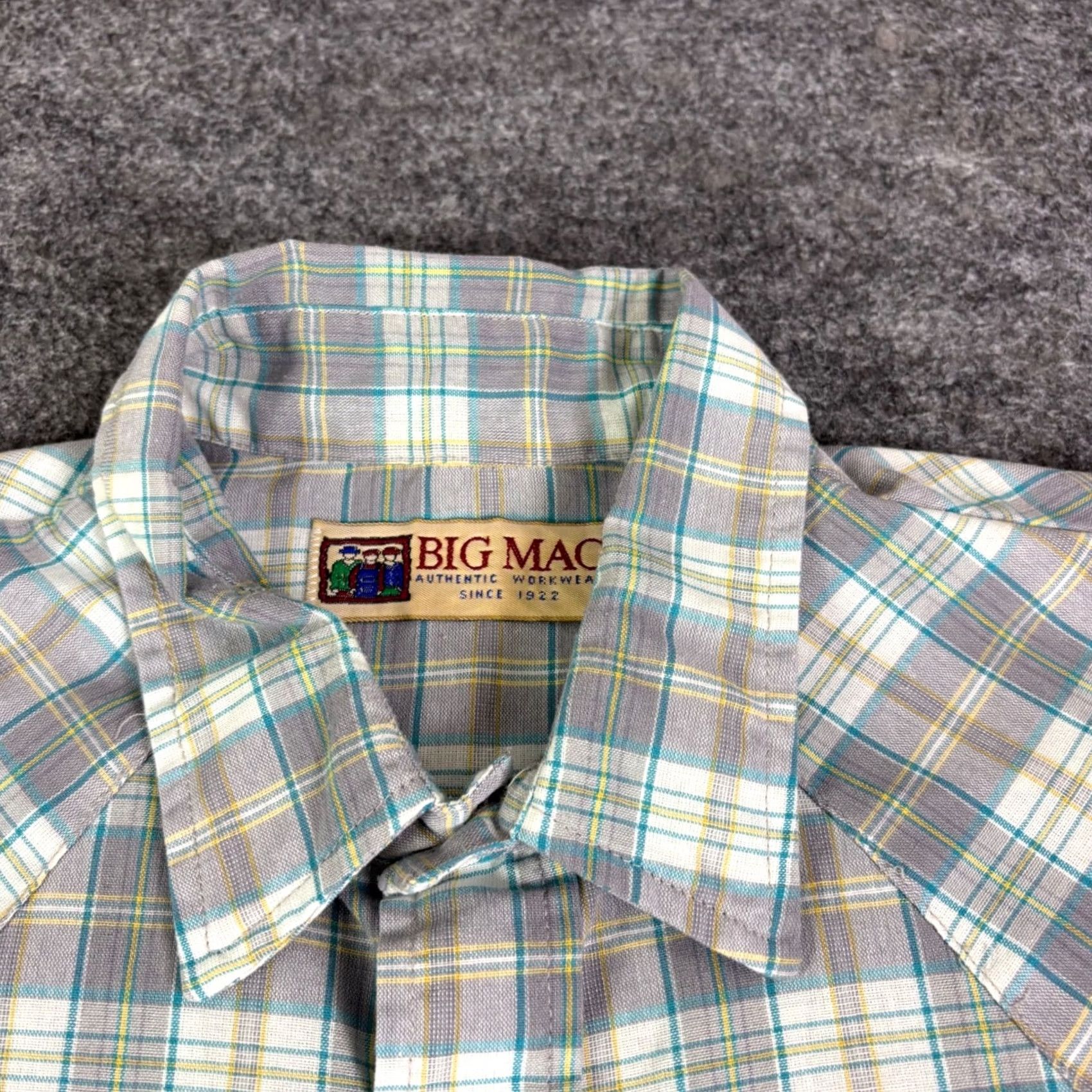 Vintage Big Mac Mens LT Tall Plaid Western Workwear Shirt Grey Teal Yellow Size US L / EU 52-54 / 3 - 5 Thumbnail