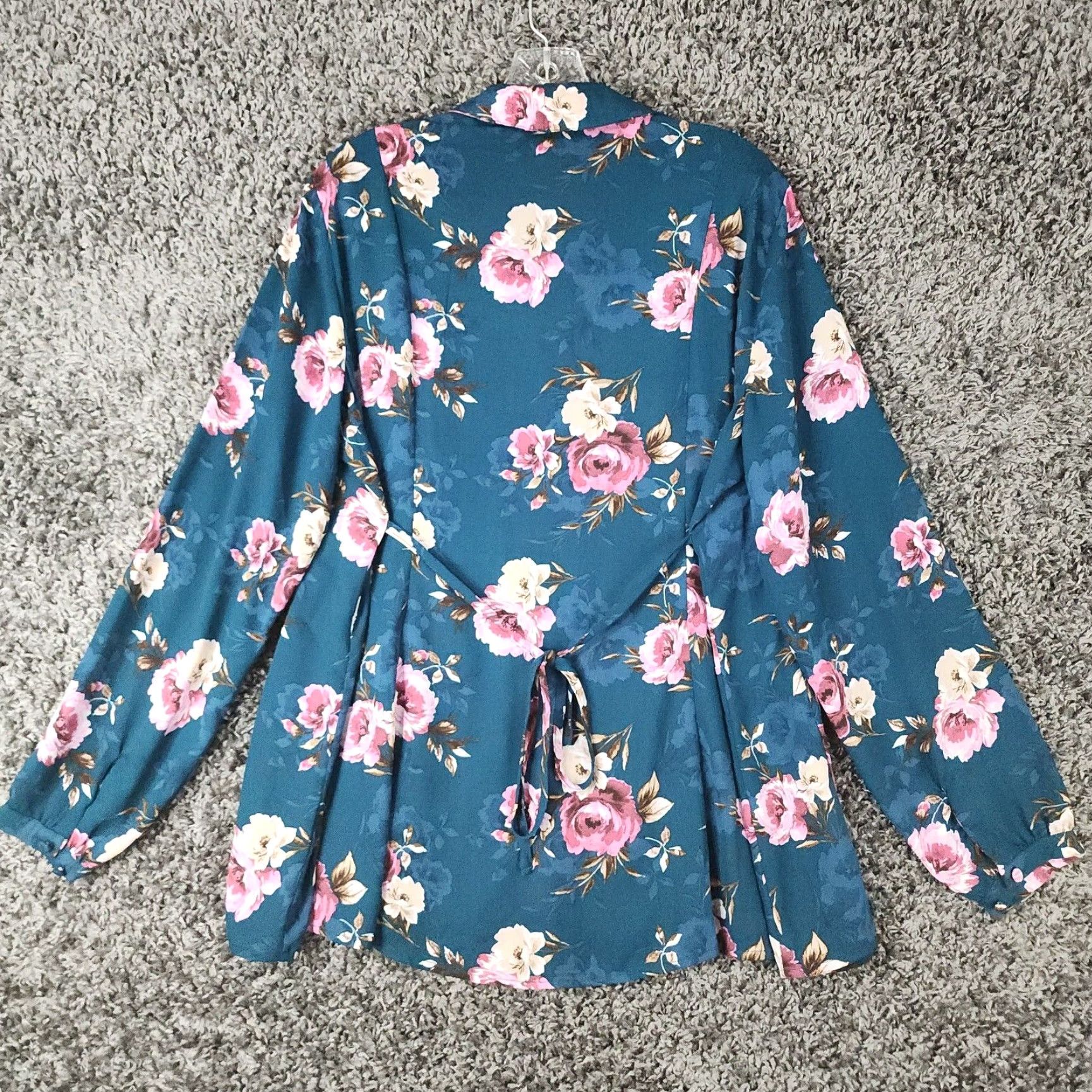 Torrid TORRID Harper Floral Button-Up Shirt Womens Long Sleeve Size 00 Green Teal Size XXS / US 00 / IT 34 - 5 Thumbnail