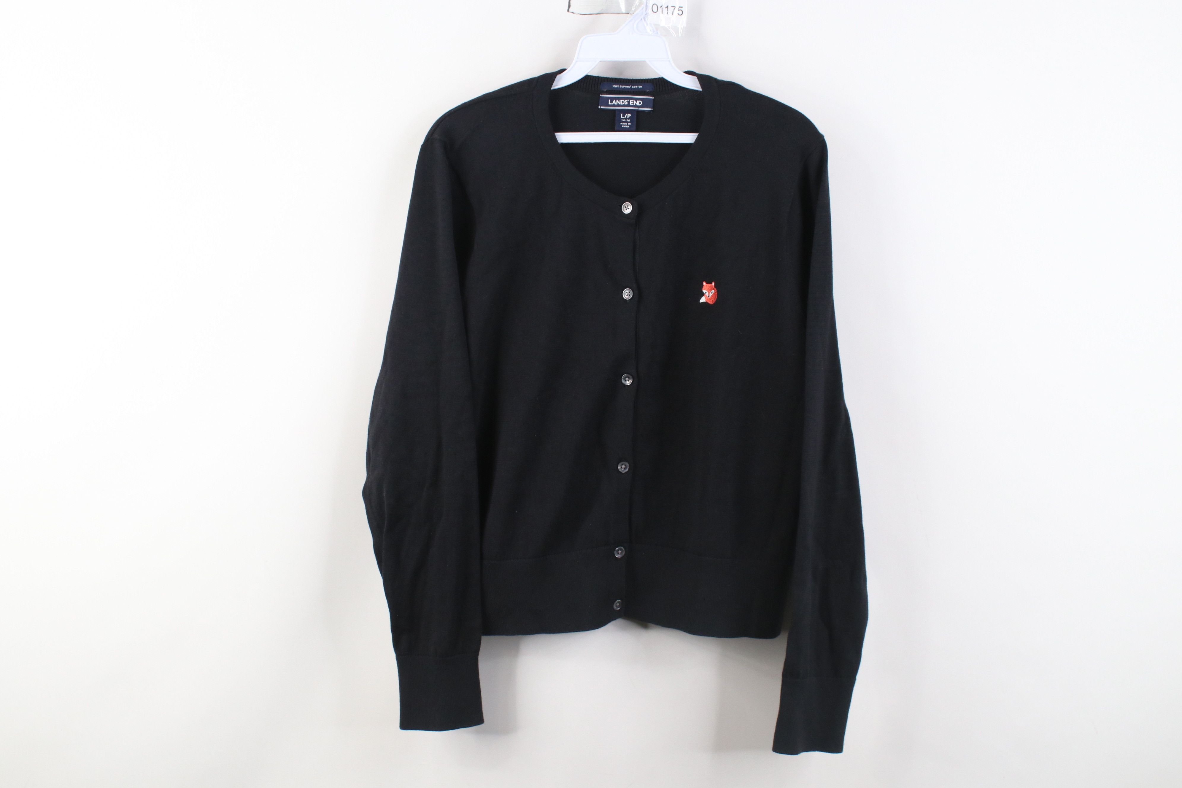 Lands' End Y2K Lands End Supima Cotton Knit Fox Cardigan Sweater Black Size L / US 10 / IT 46 - 1 Thumbnail