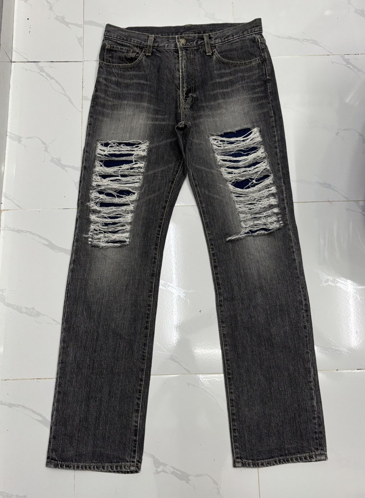 Hysteric Glamour × If Six Was Nine × Le Grande Bleu (L.G.B.) 💥Rare💥Sick Ripped Style 90s Blue Way Distress Jean Size US 33 - 9 Thumbnail