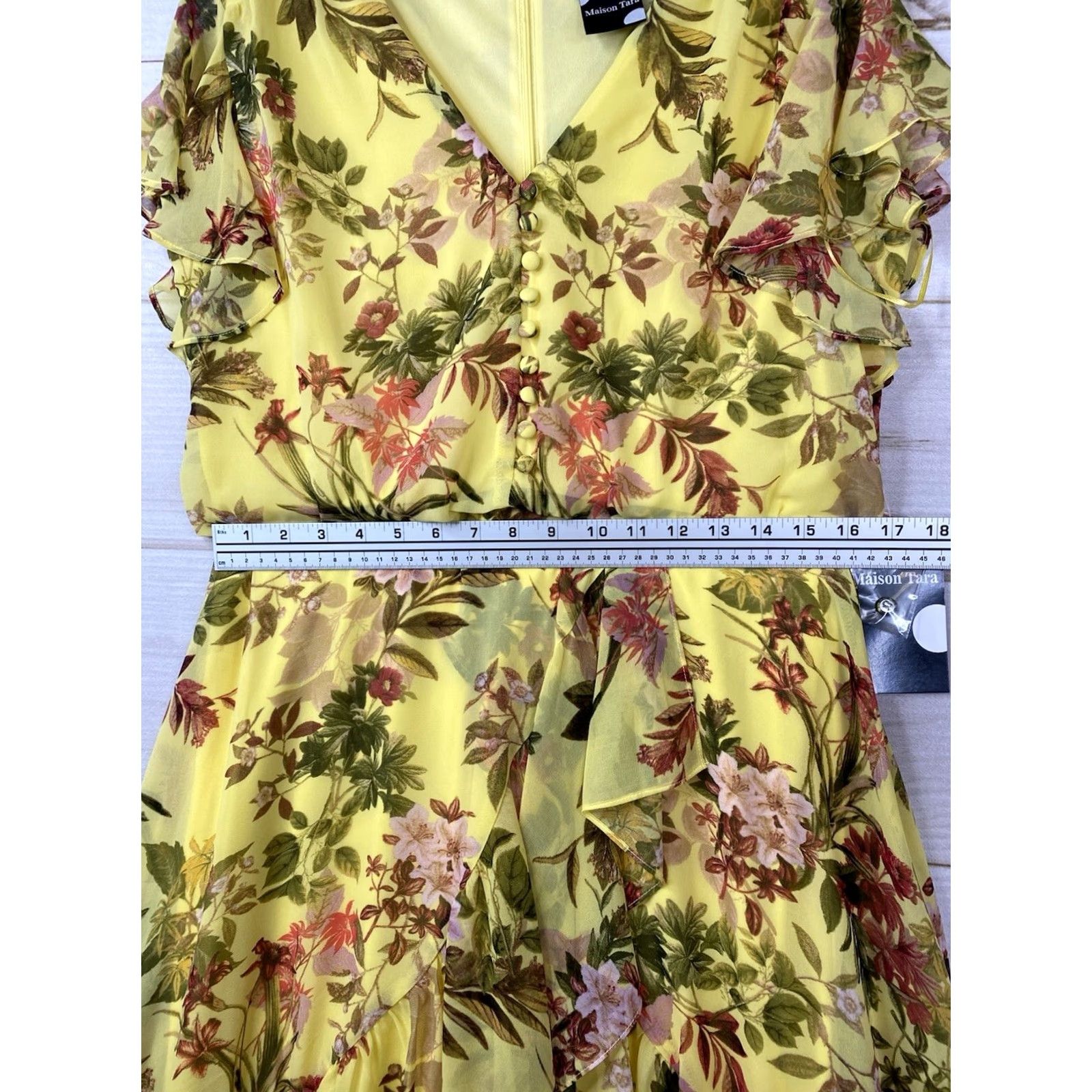 Vintage Maison Tara Dress Womens Midi V-Neck Yellow Floral Chiffon Bohemian NWT Size 12 Holiday? Size XL / US 12-14 / IT 48-50 - 6 Thumbnail