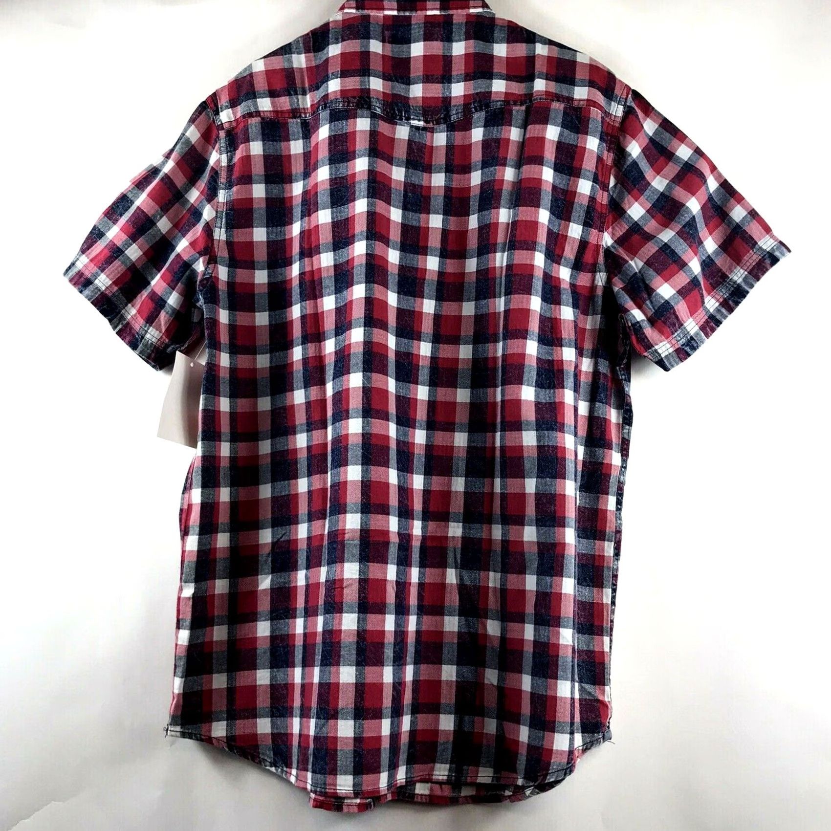 Flag & Anthem Flag & Anthem Shirt Mens Medium S/S Western Indigo Plaid Pearl Snap Red Blue Size US M / EU 48-50 / 2 - 5 Thumbnail