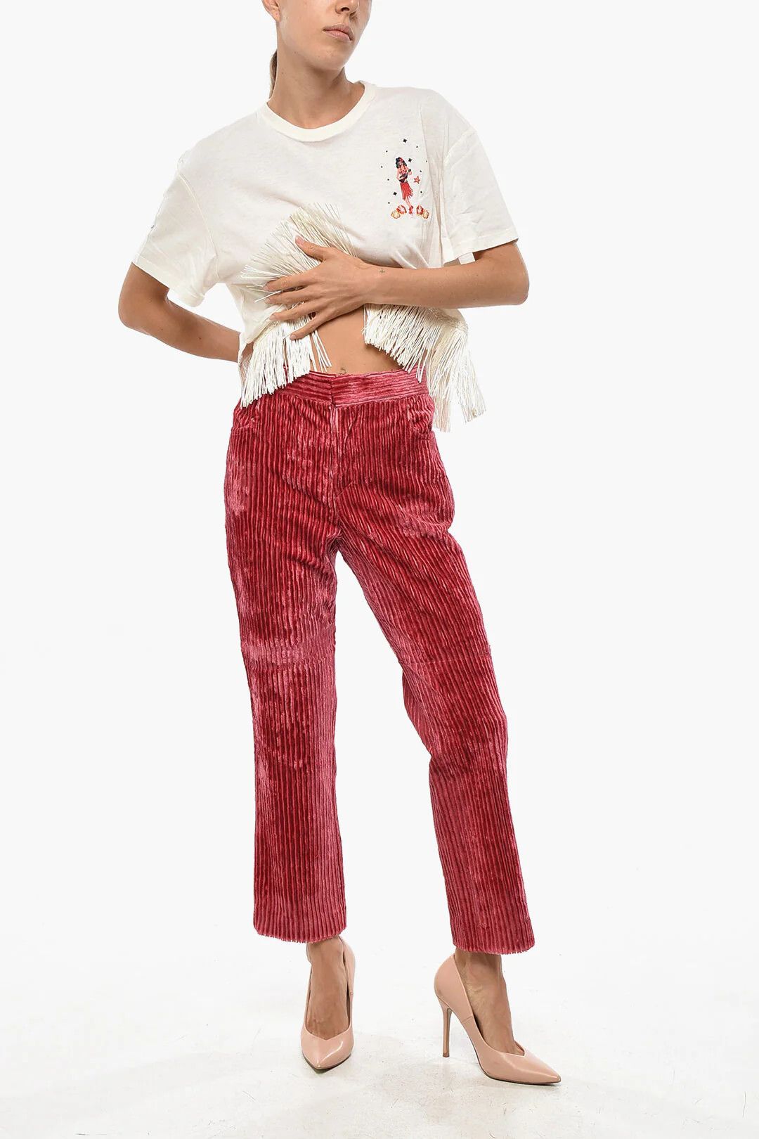 Isabel Marant og1mm0326 5-Pocket Ribbed Velour Pant in Pink Size 28" / US 6 / IT 42 - 4 Thumbnail
