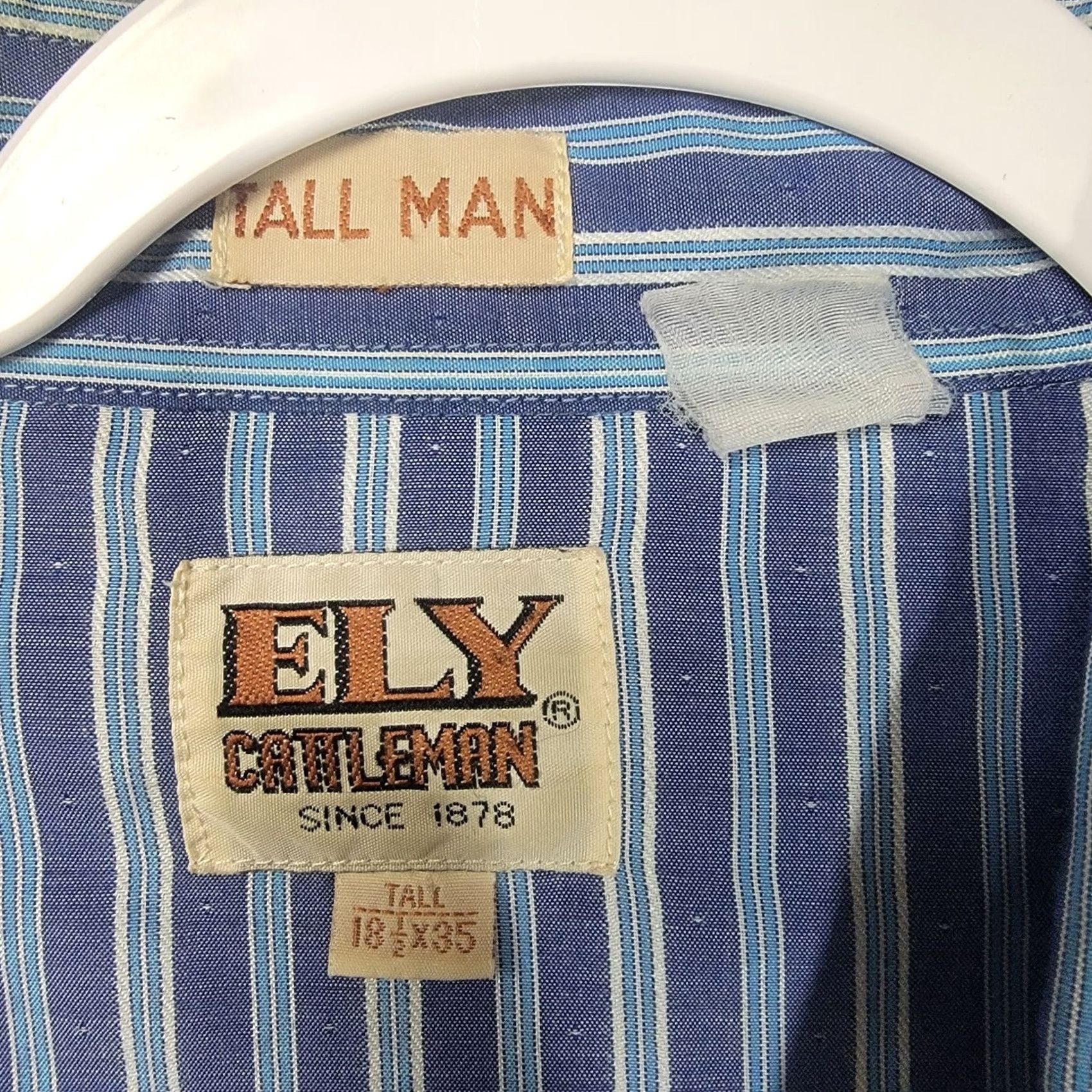 Vintage Ely Cattleman Shirt Mens 2XL Tall Blue striped VTG Pearl Snap 18 1/2 x 35 Size US XXL / EU 58 / 5 - 2 Thumbnail