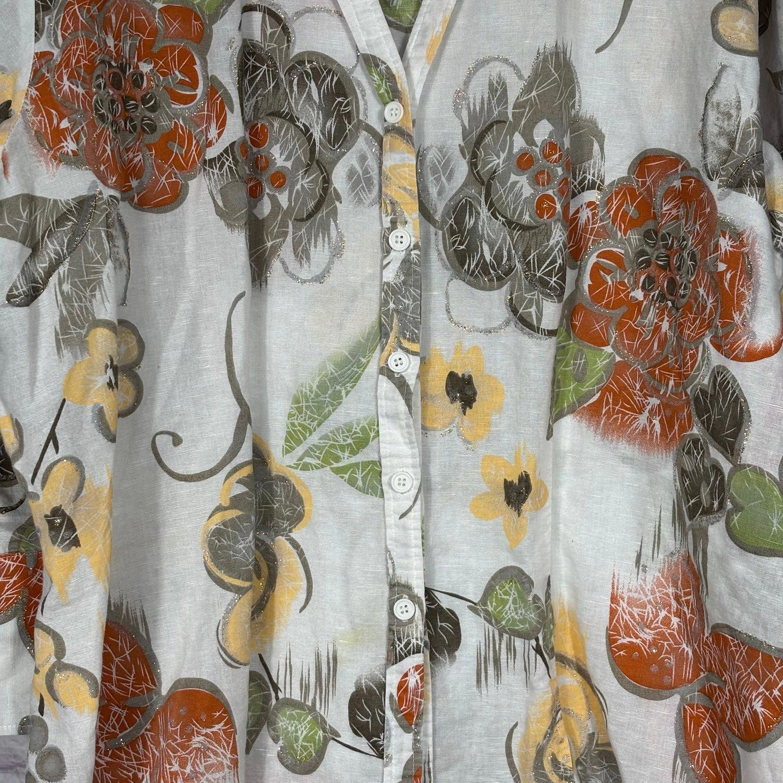Harve Benard Harvé Benard Women's Floral Button-Up Shirt Size 2X Size XXL / US 16-18 / IT 52-54 - 2 Thumbnail