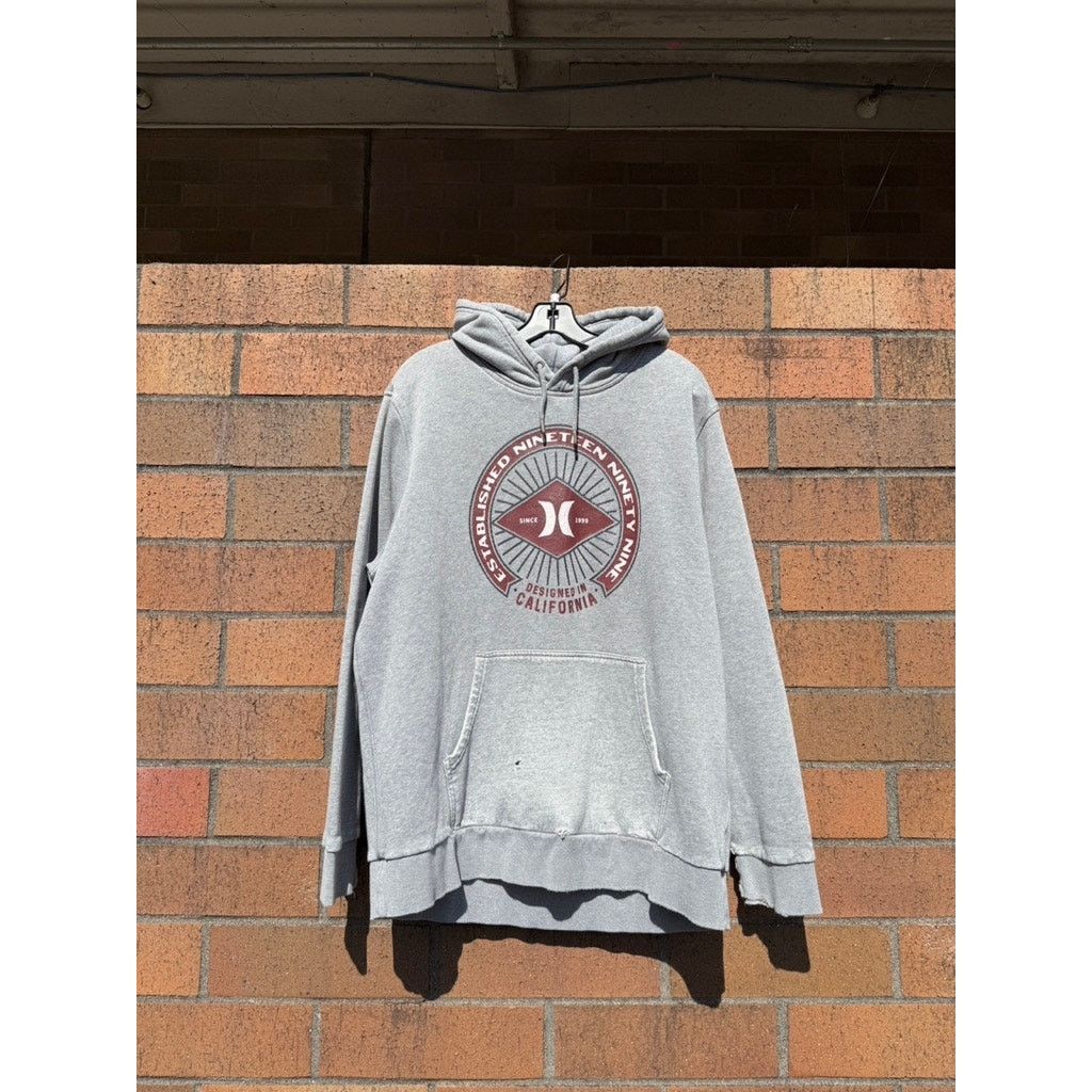 Hurley Established Vintage Grey Red Sweatshirt Hoodie
