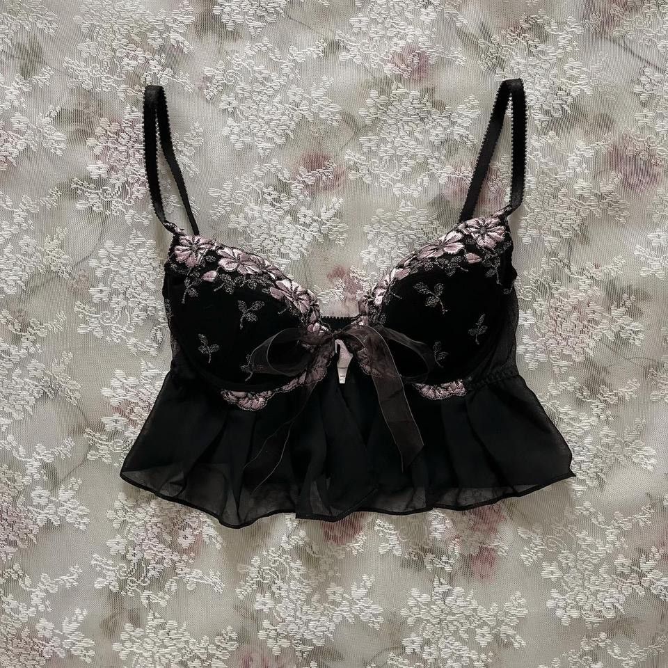 VS Black Floral Embroidered Open Front Bustier (34B/32C)