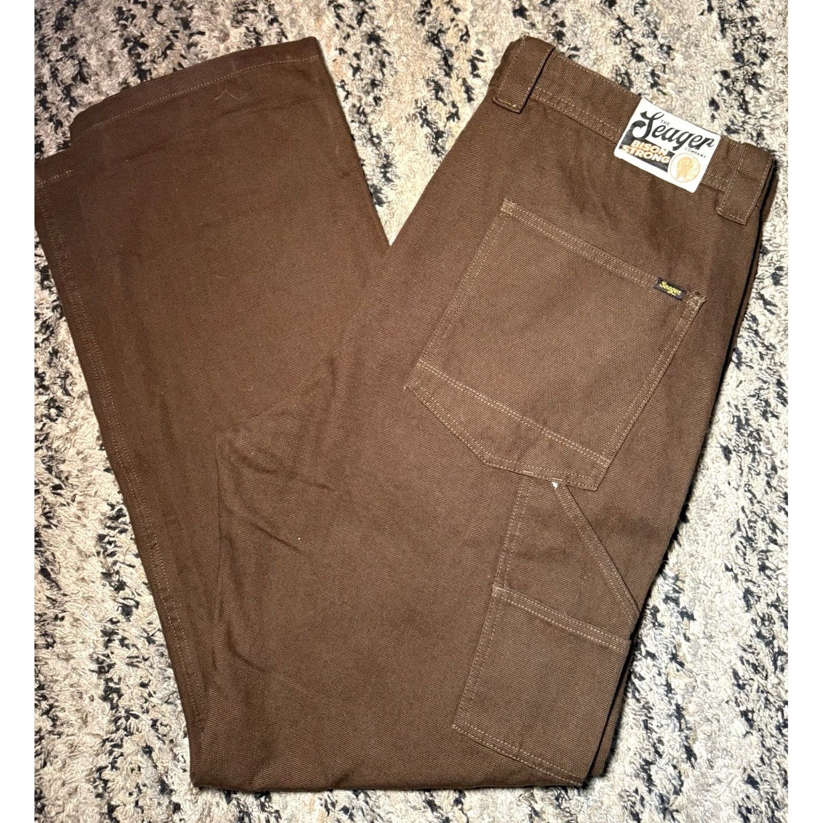 Vintage Seager Bison Pants Relaxed Fit Mens 38x34 Brown Canvas Work Pant Outdoors NICE!! Size US 38 / EU 54 - 2 Thumbnail