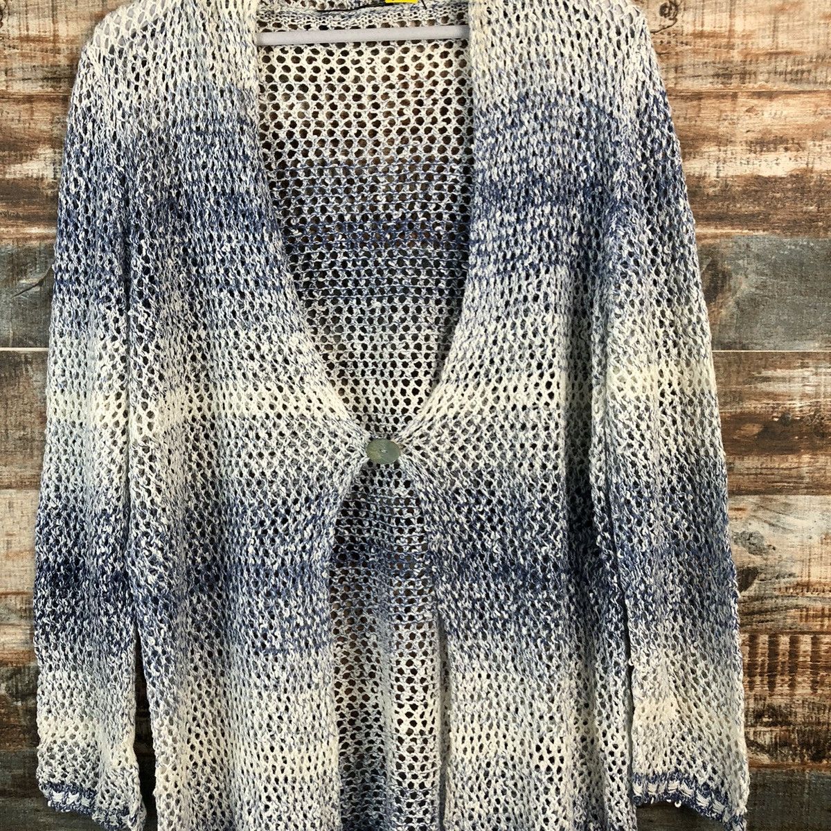Japanese Brand Cinzia Caldi crochet meshnet Stripe Cardigan Knitwear #A2209 Size US XL / EU 56 / 4 - 5 Thumbnail